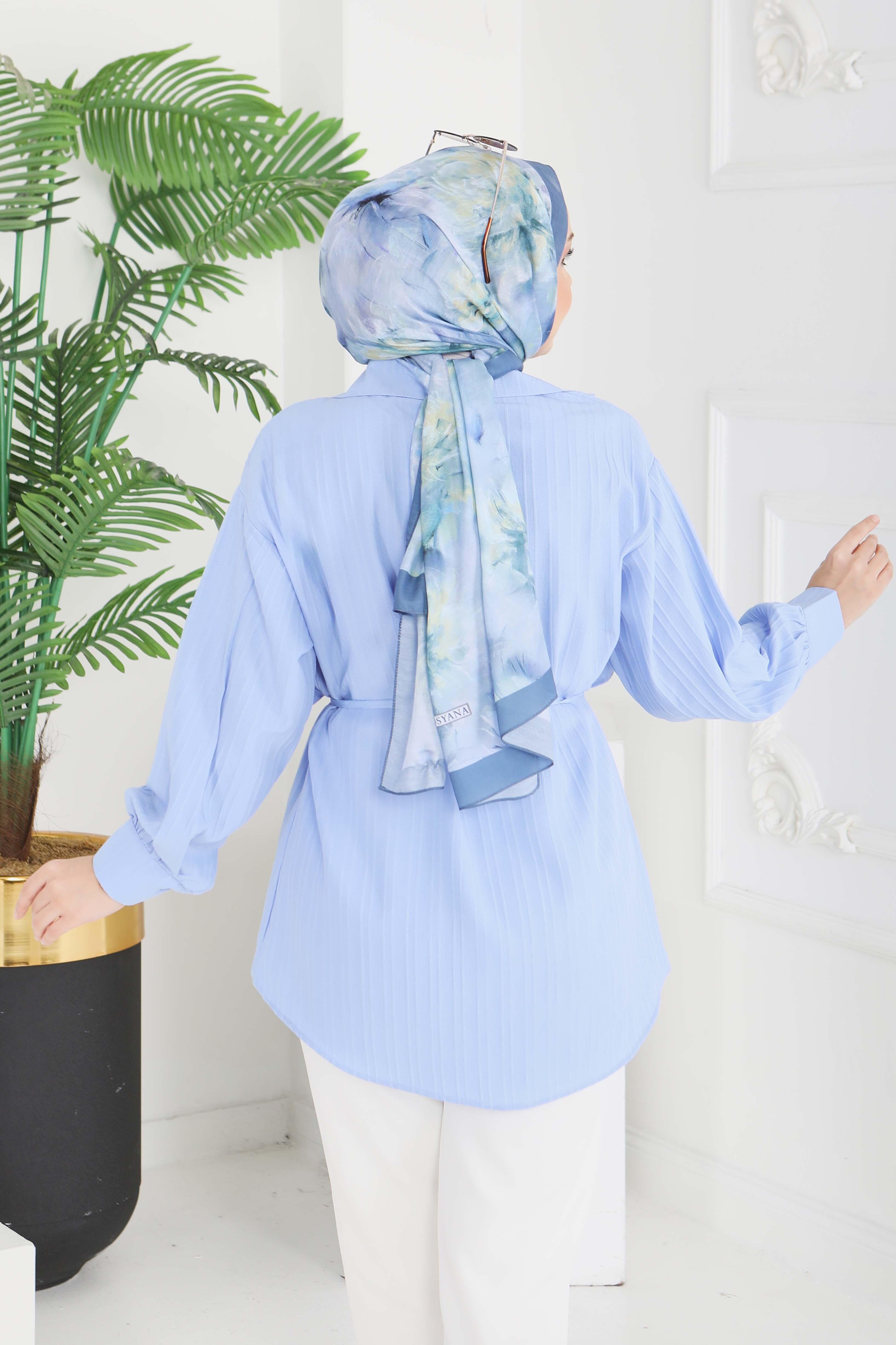 Kuşaklı Pelerin Detaylı Tunik - 28211-BEBE-MAVI - 4