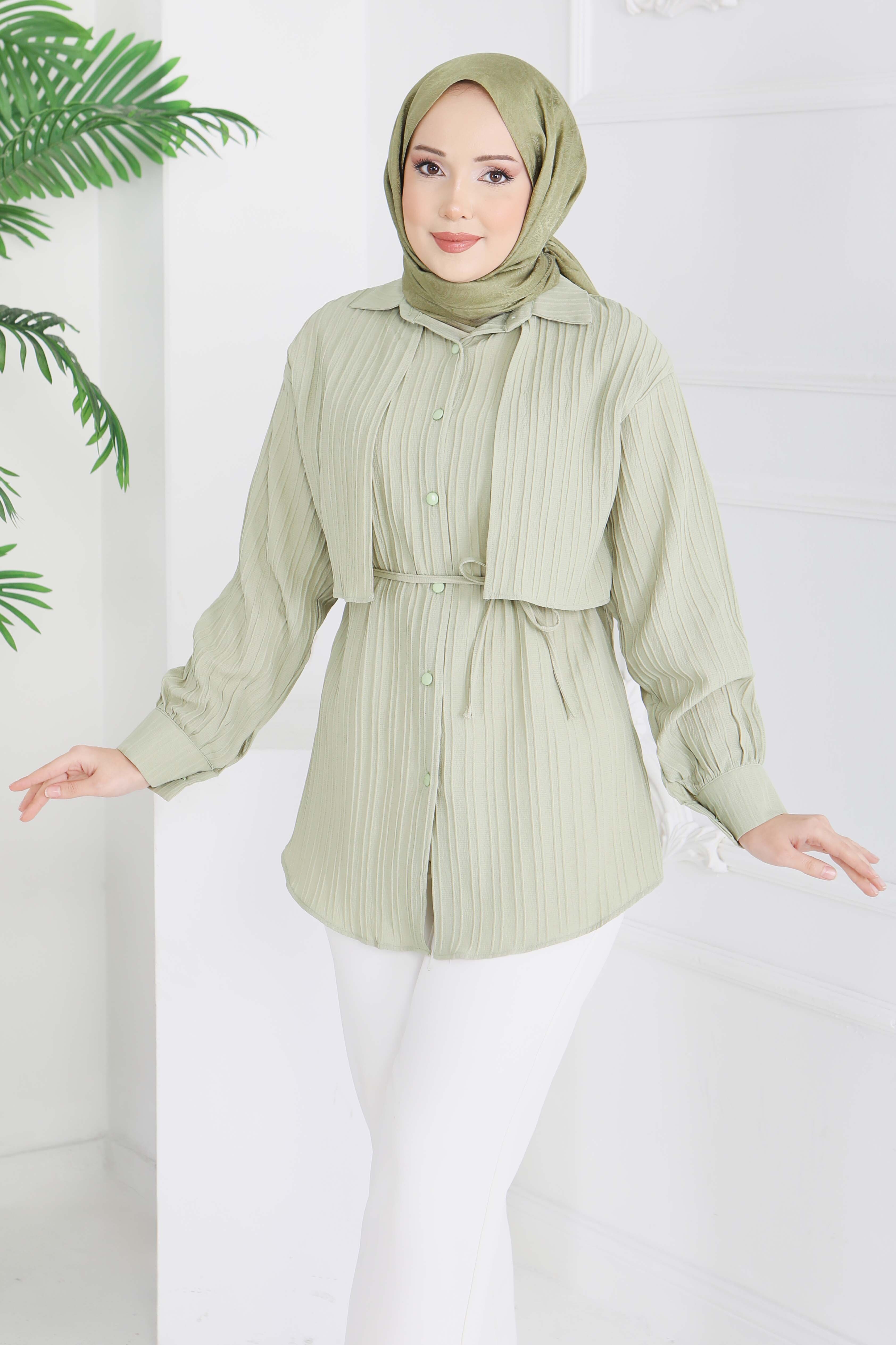 Kuşaklı Pelerin Detaylı Tunik - 28211-CAGLA - 2