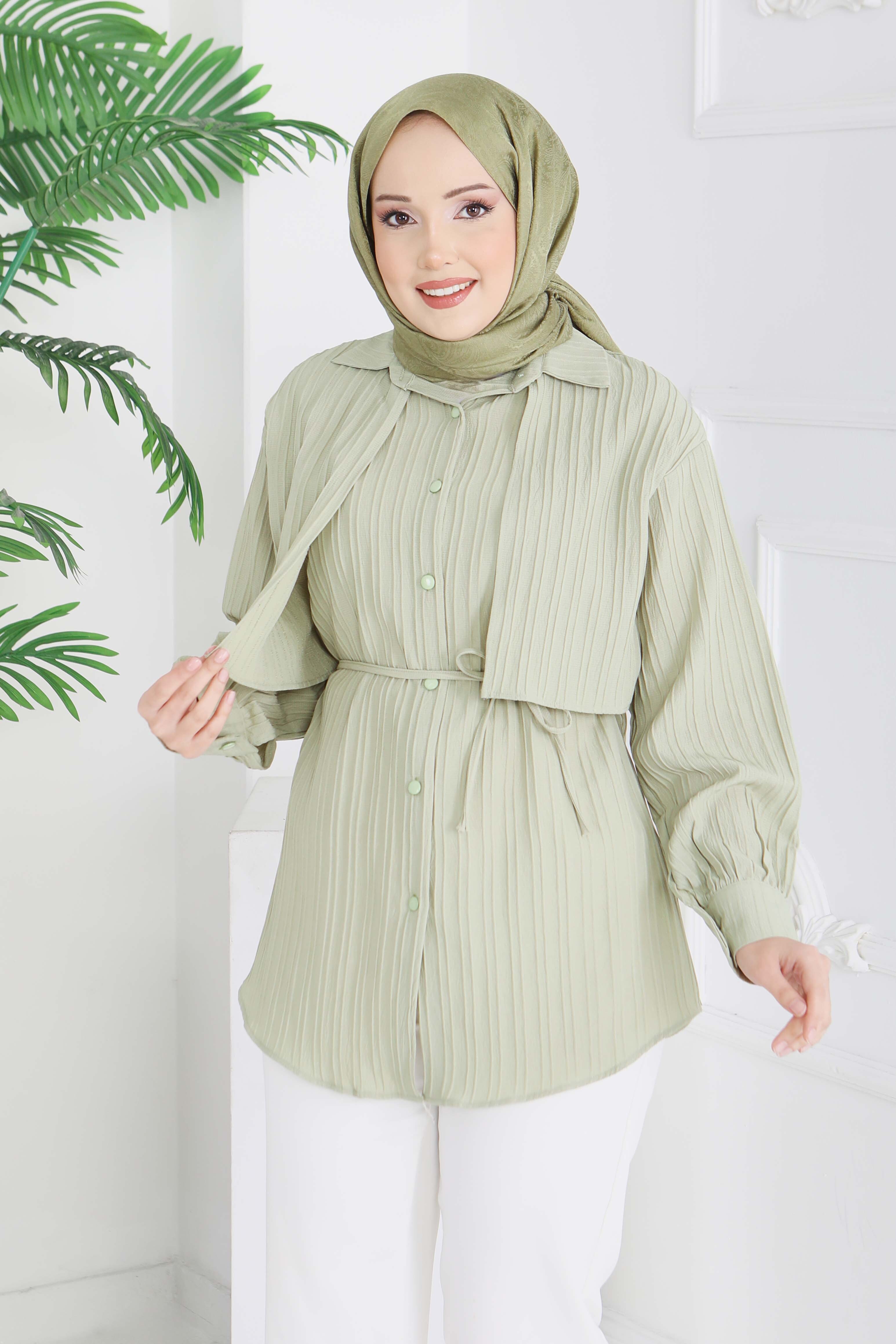 Kuşaklı Pelerin Detaylı Tunik - 28211-CAGLA - 1