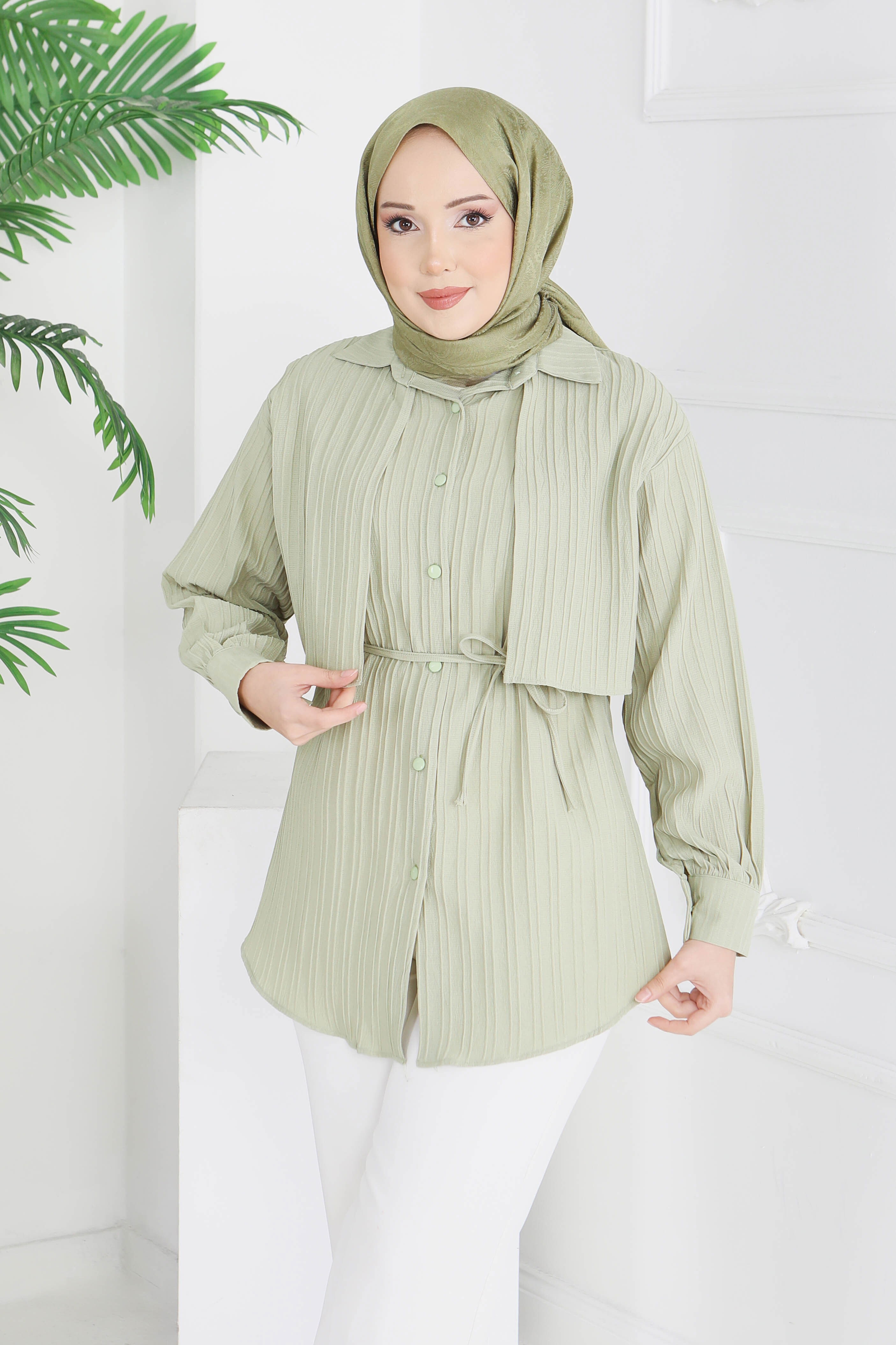 Kuşaklı Pelerin Detaylı Tunik - 28211-CAGLA - 3