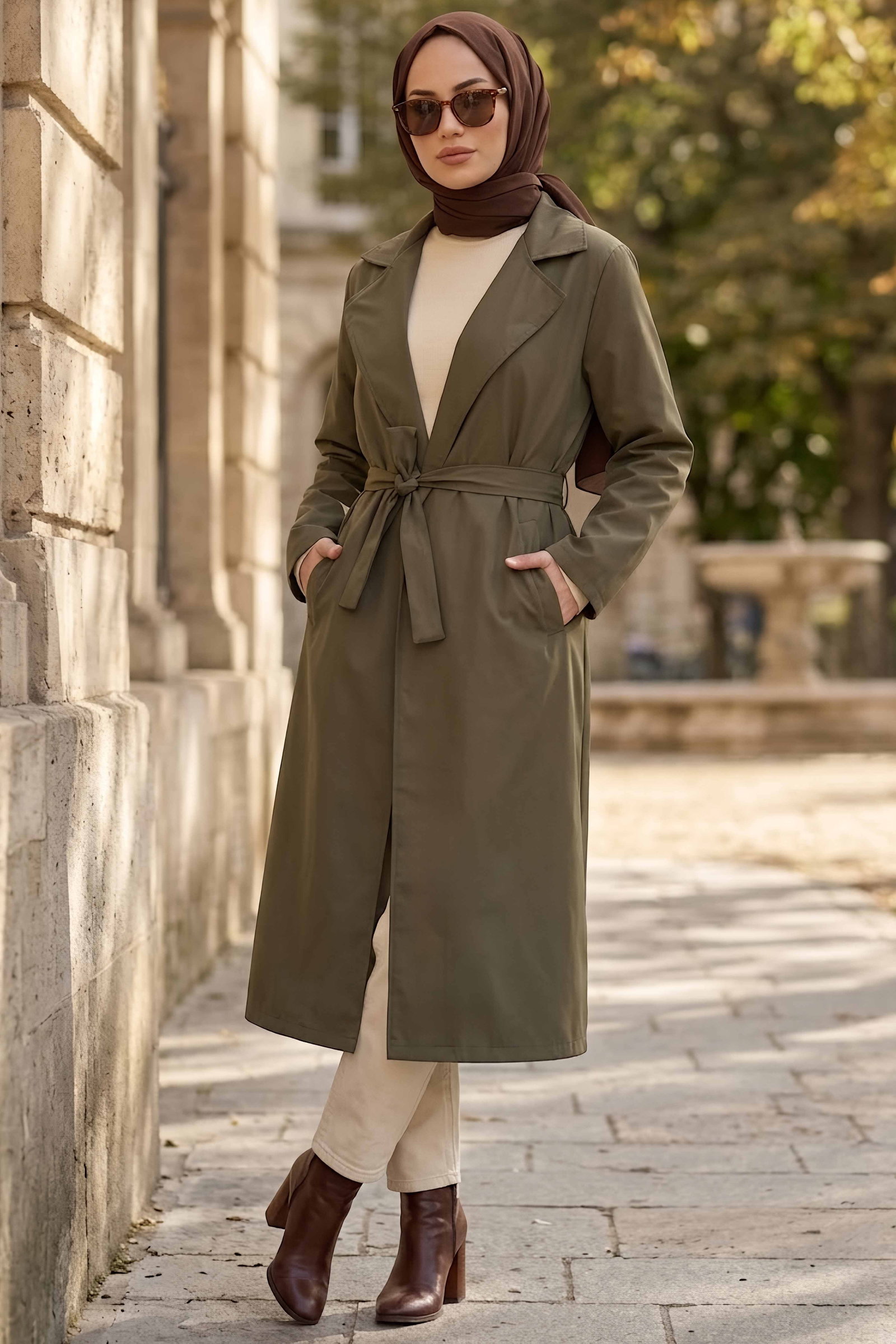 Kuşaklı Trençkap Haki - 28979-HAKI - 1