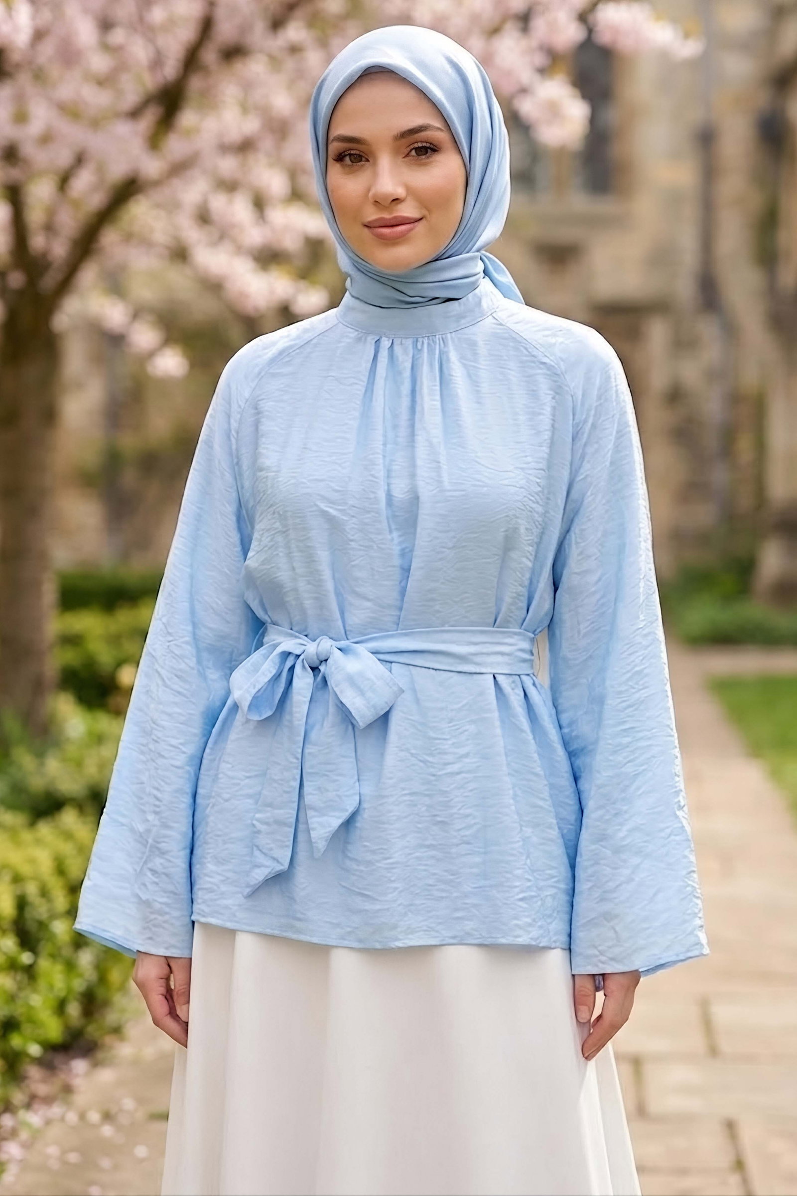 Kuşaklı Yarasa Bluz Bebe Mavi - 28811-BEBE-MAVI - 1