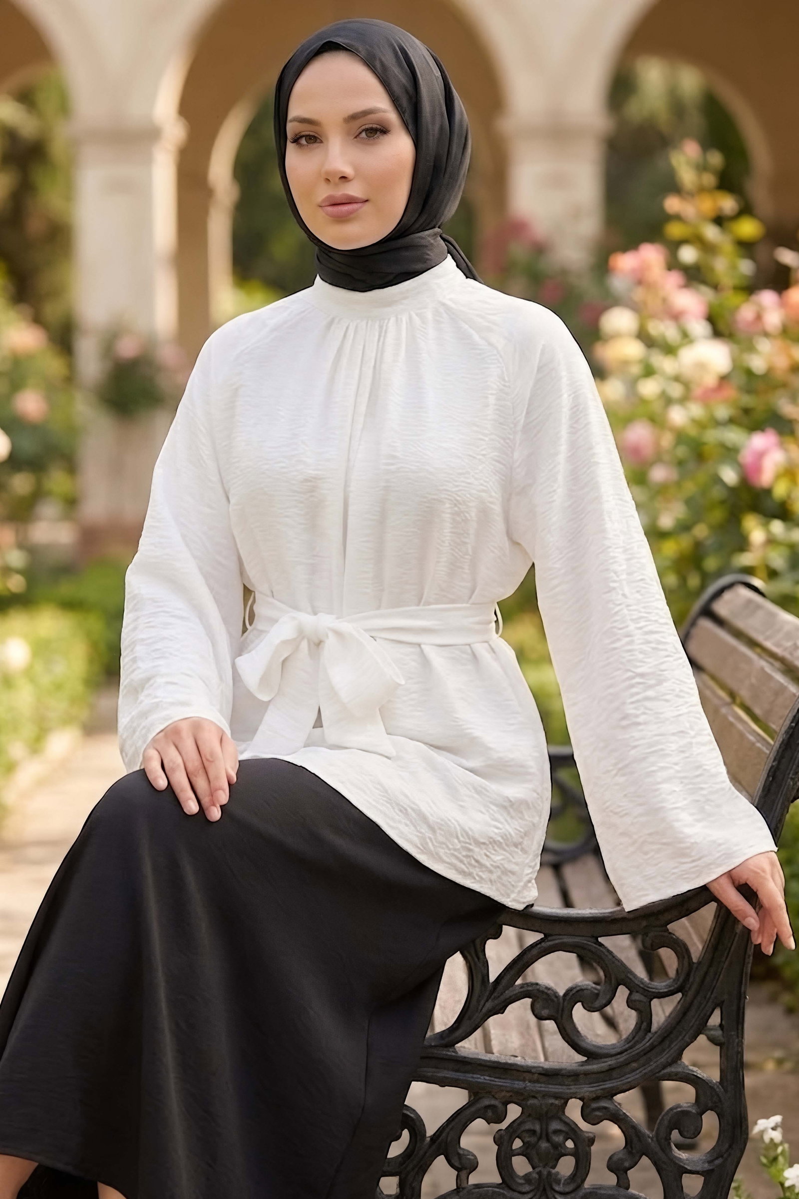 Kuşaklı Yarasa Bluz Beyaz - 28811-BEYAZ - 1