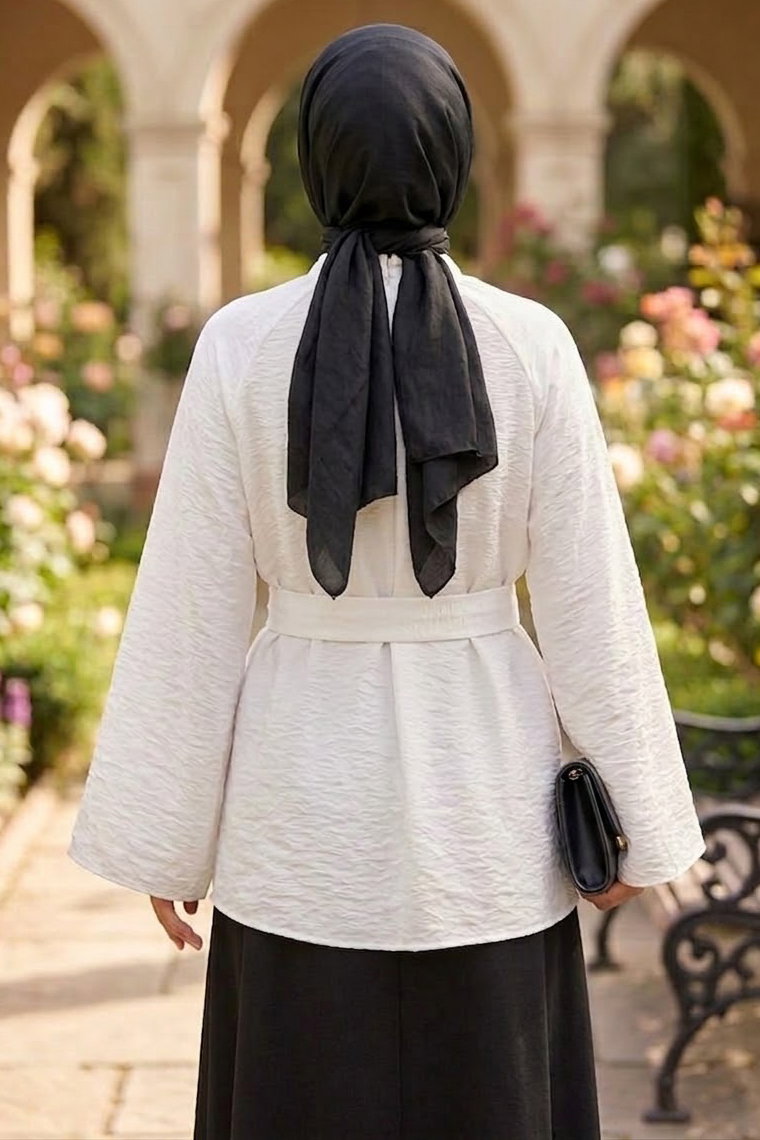 Kuşaklı Yarasa Bluz Beyaz - 28811-BEYAZ - 3