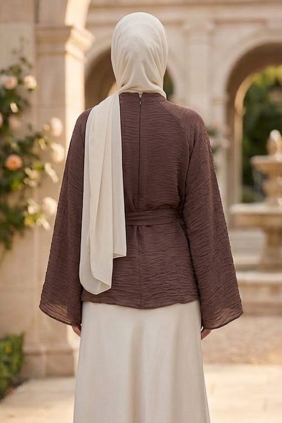 Kuşaklı Yarasa Bluz Kahve - 28811-KAHVE - 4