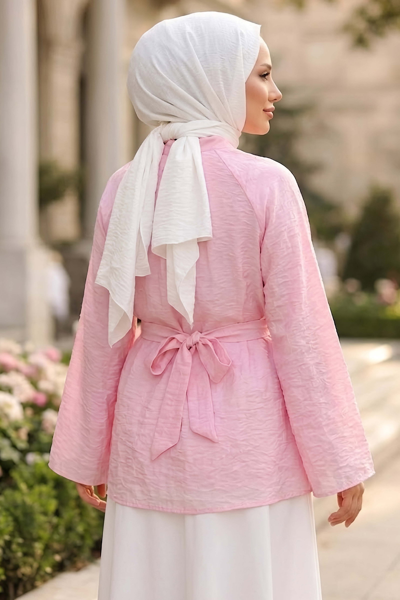 Kuşaklı Yarasa Bluz Pembe - 28811-PEMBE - 3