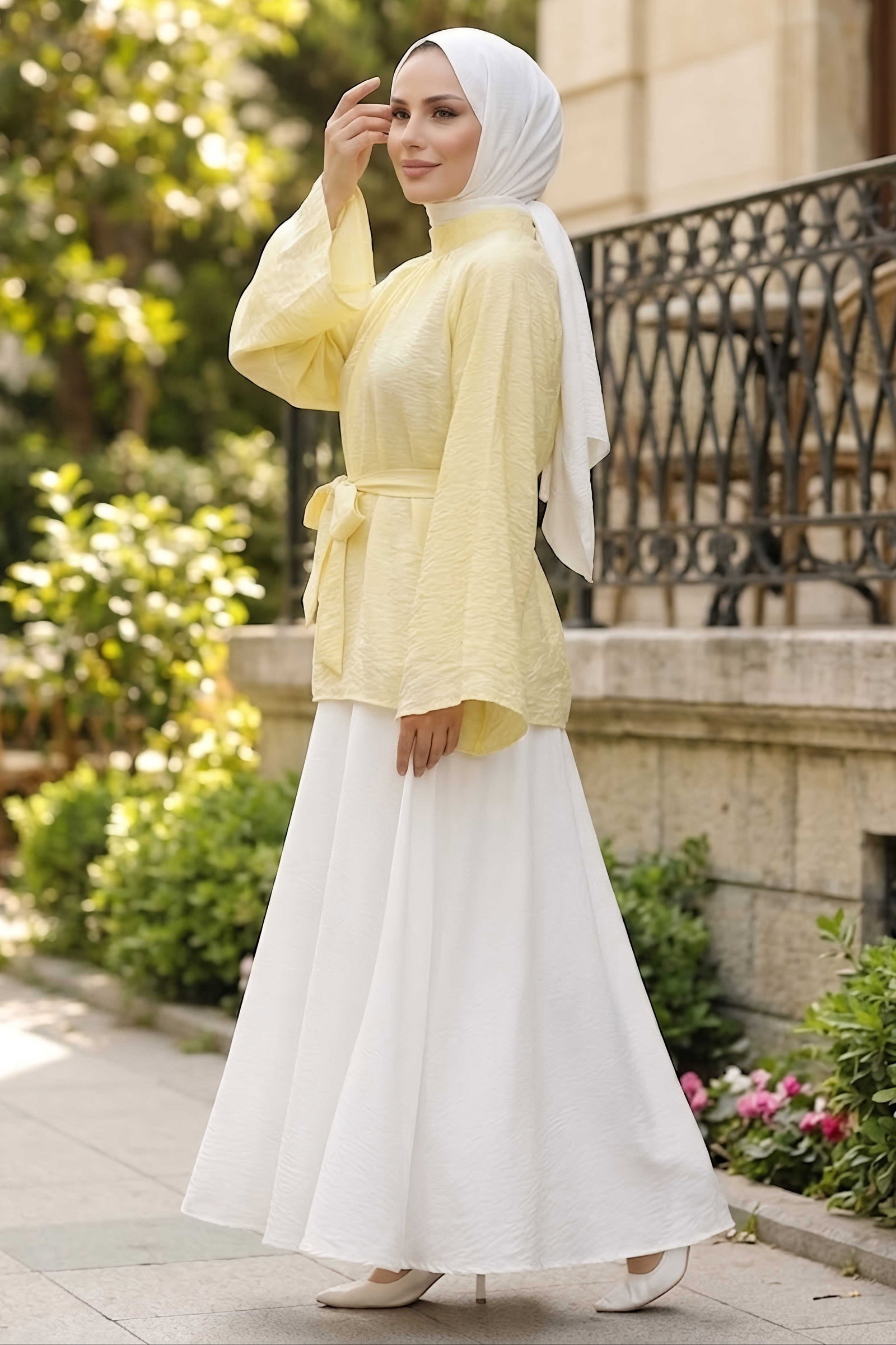 Kuşaklı Yarasa Bluz Sari - 28811-SARI - 2