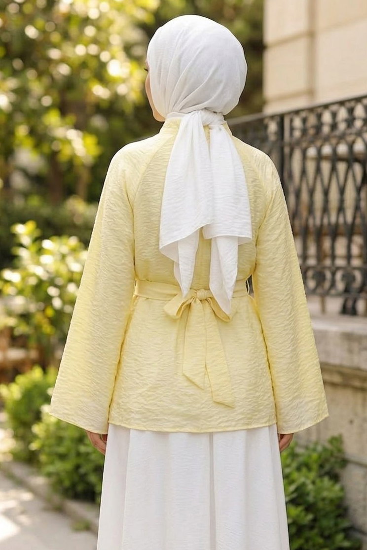 Kuşaklı Yarasa Bluz Sari - 28811-SARI - 3