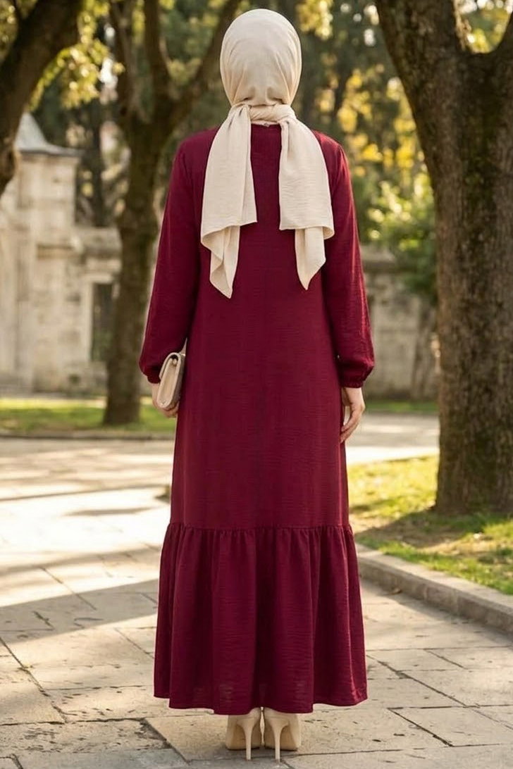 Kuşgözlü Detaylı Elbise Bordo - 28976-BORDO - 3