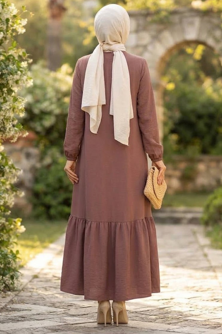 Kuşgözlü Detaylı Elbise Gül - 28976-GUL - 3