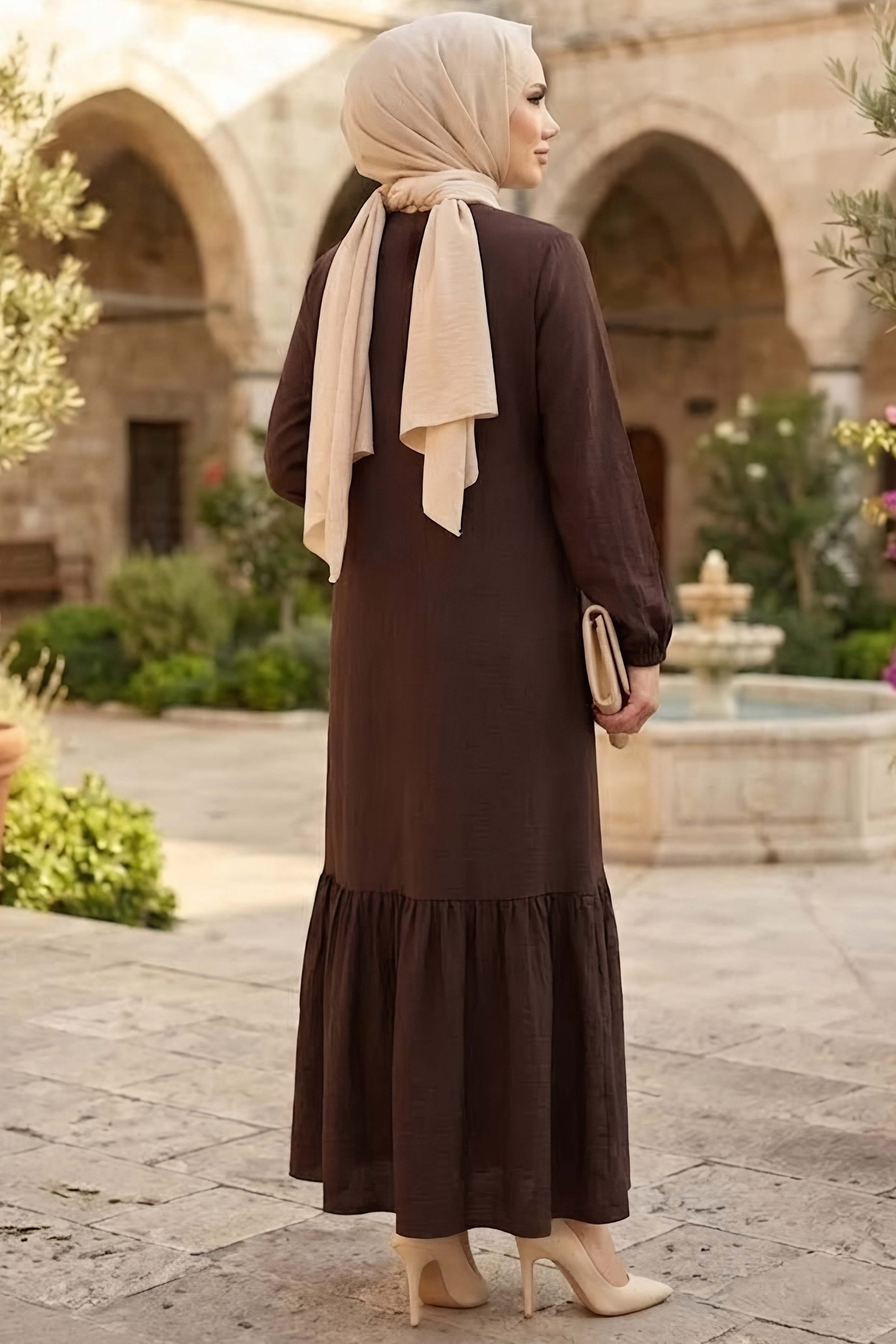 Kuşgözlü Detaylı Elbise Kahve - 28976-KAHVE - 3