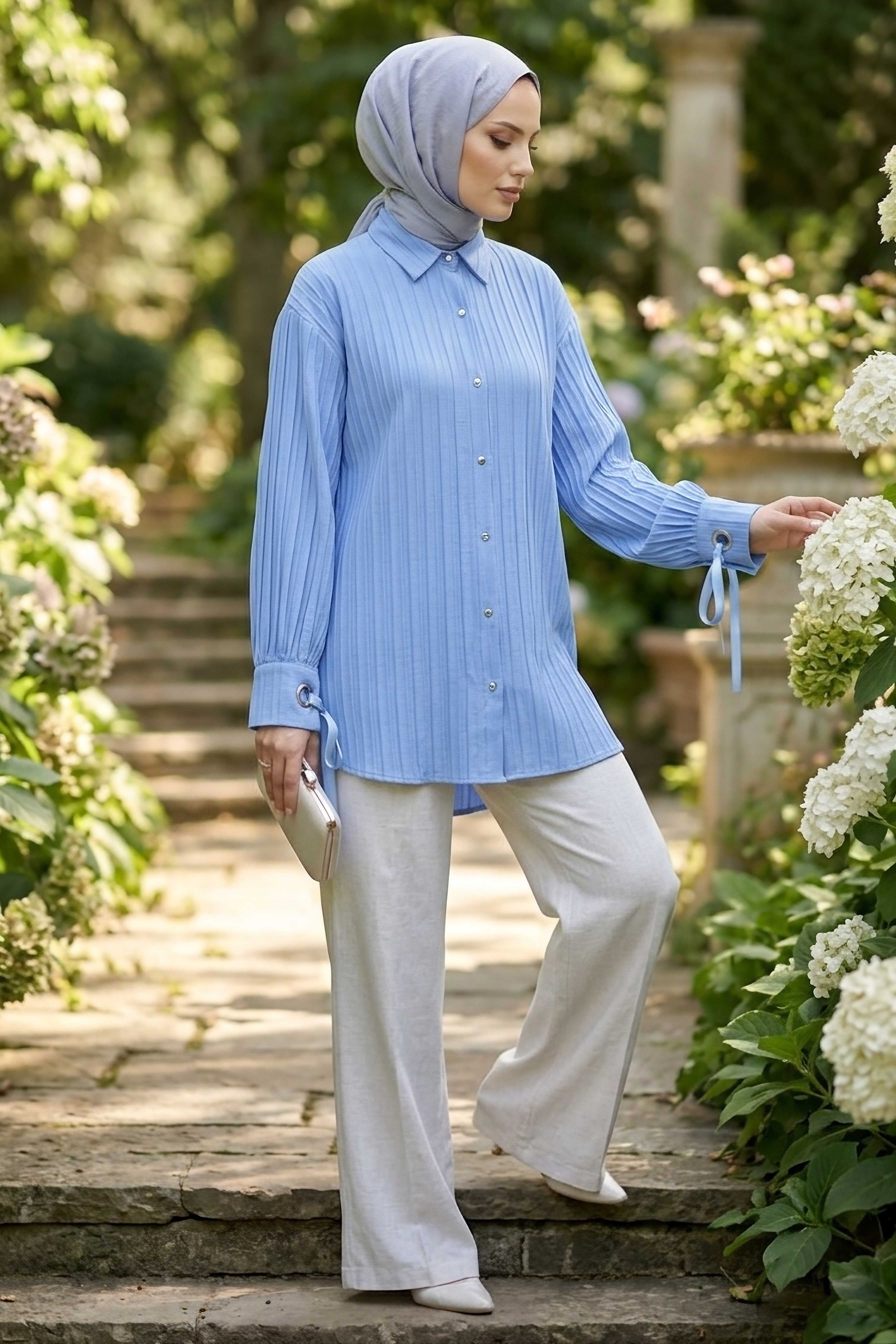 Kuşgözlü Detaylı Tunik Bebe Mavi - 2103-BEBE-MAVI - 1