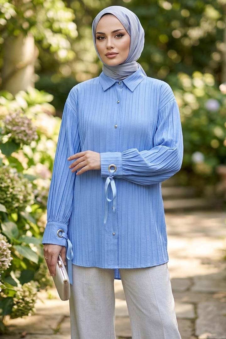 Kuşgözlü Detaylı Tunik Bebe Mavi - 2103-BEBE-MAVI - 2