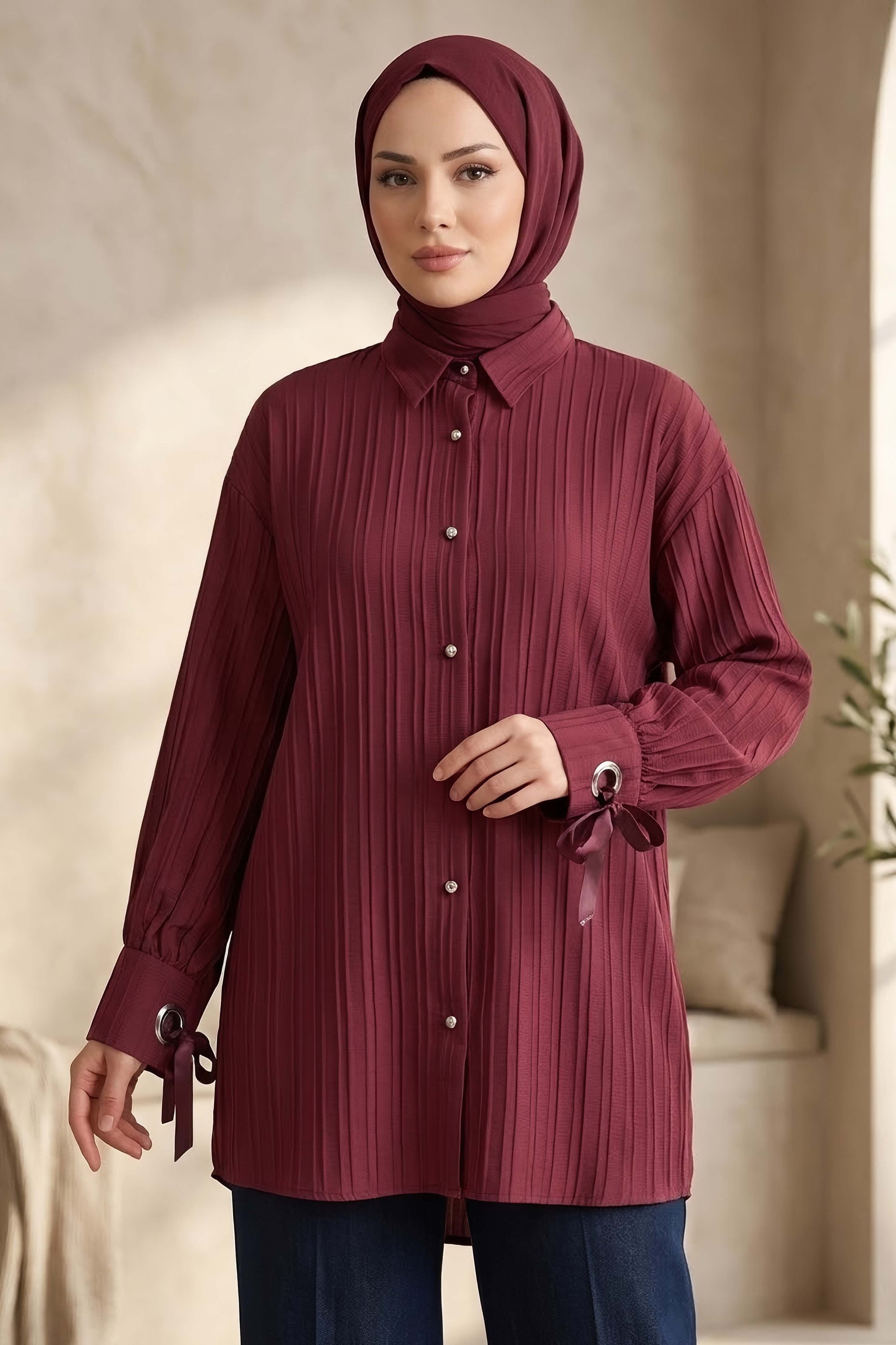 Kuşgözlü Detaylı Tunik Bordo - 2103-BORDO - 1