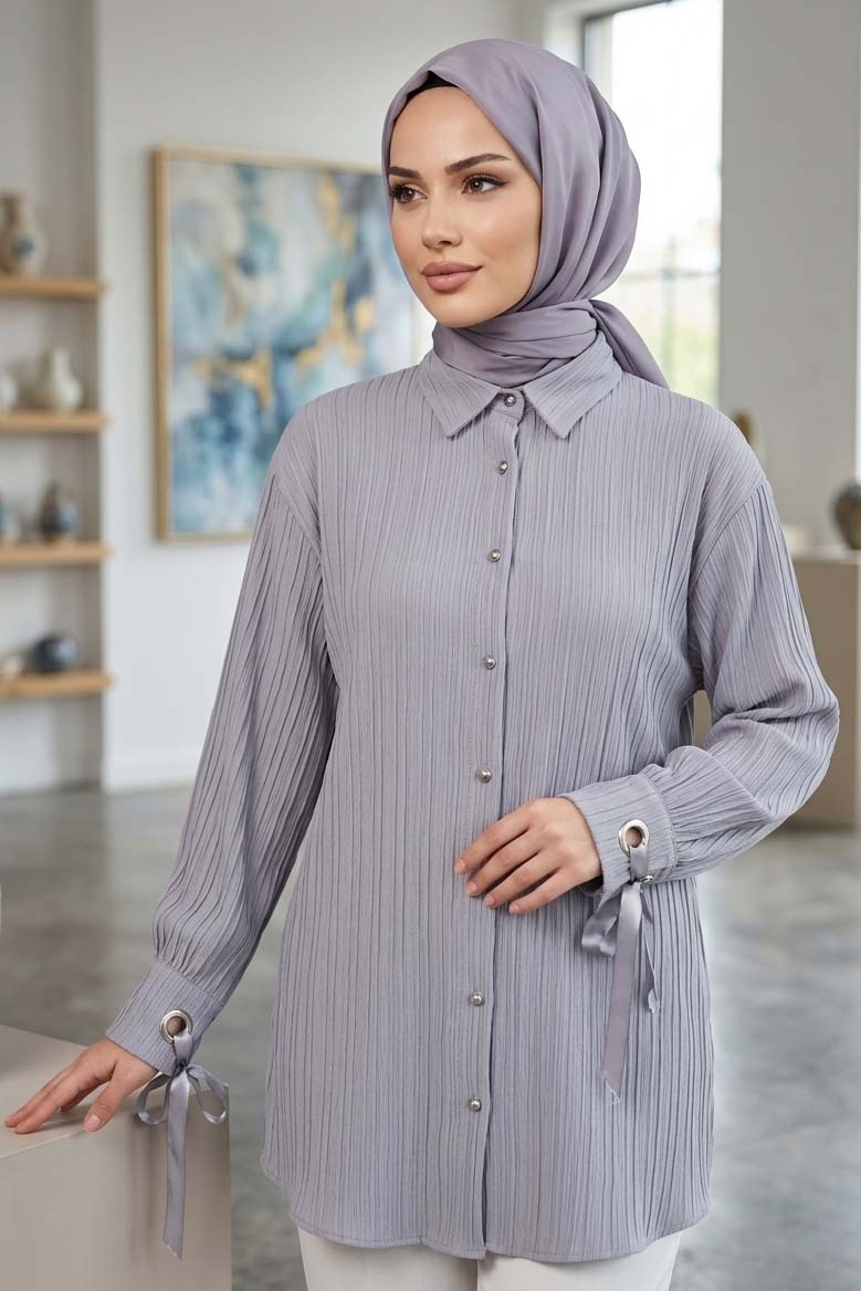 Kuşgözlü Detaylı Tunik Füme - 2103-FUME - 1