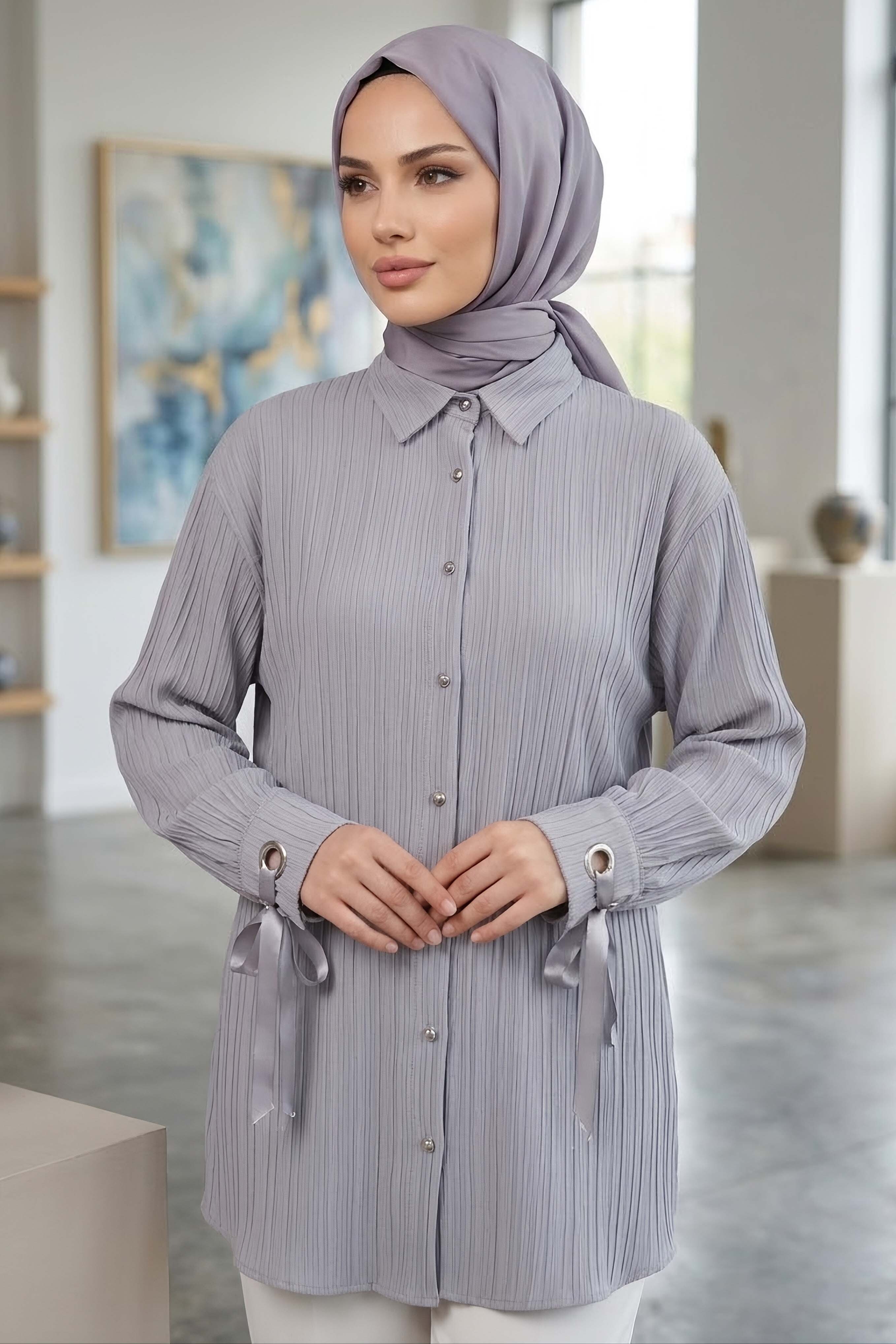Kuşgözlü Detaylı Tunik Füme - 2103-FUME - 2