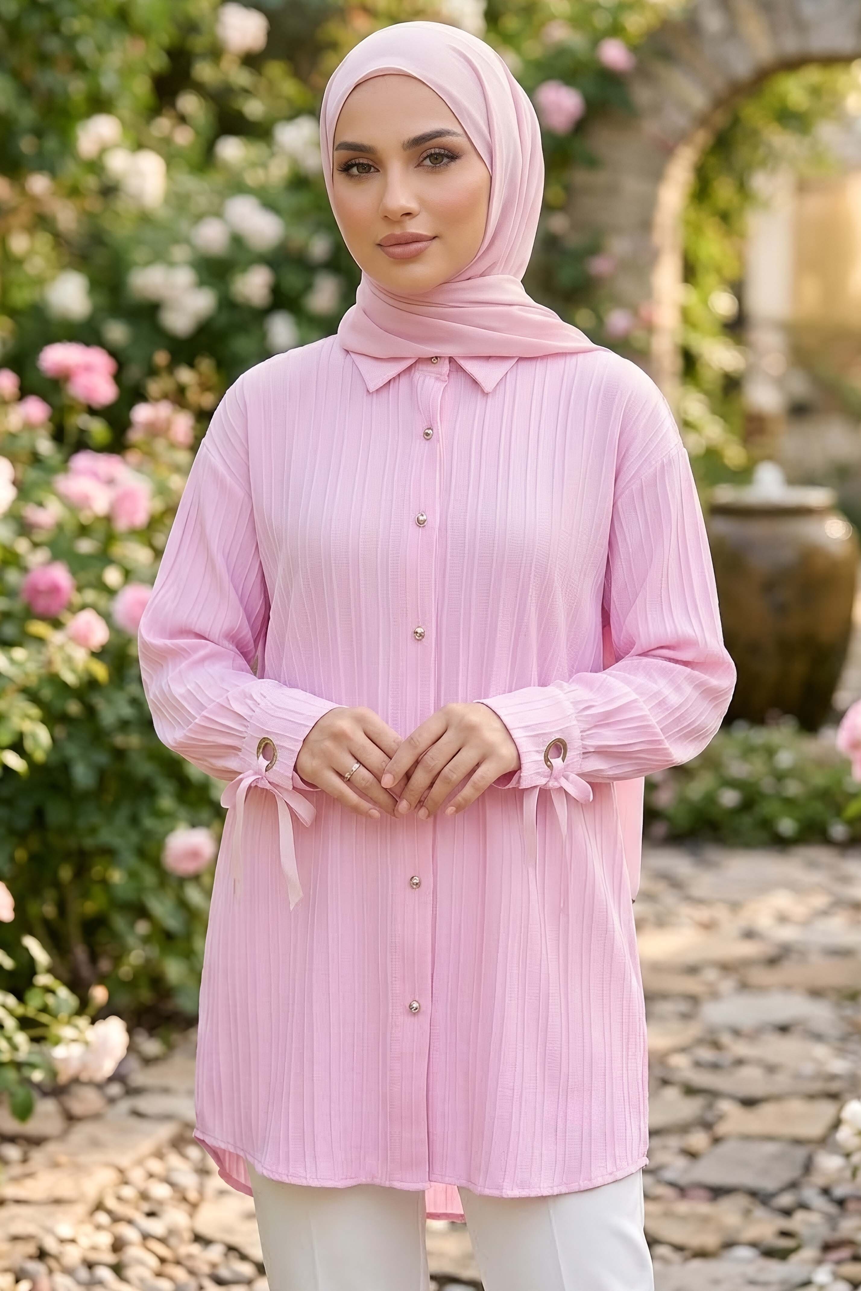 Kuşgözlü Detaylı Tunik Pembe - 2103-PEMBE - 1
