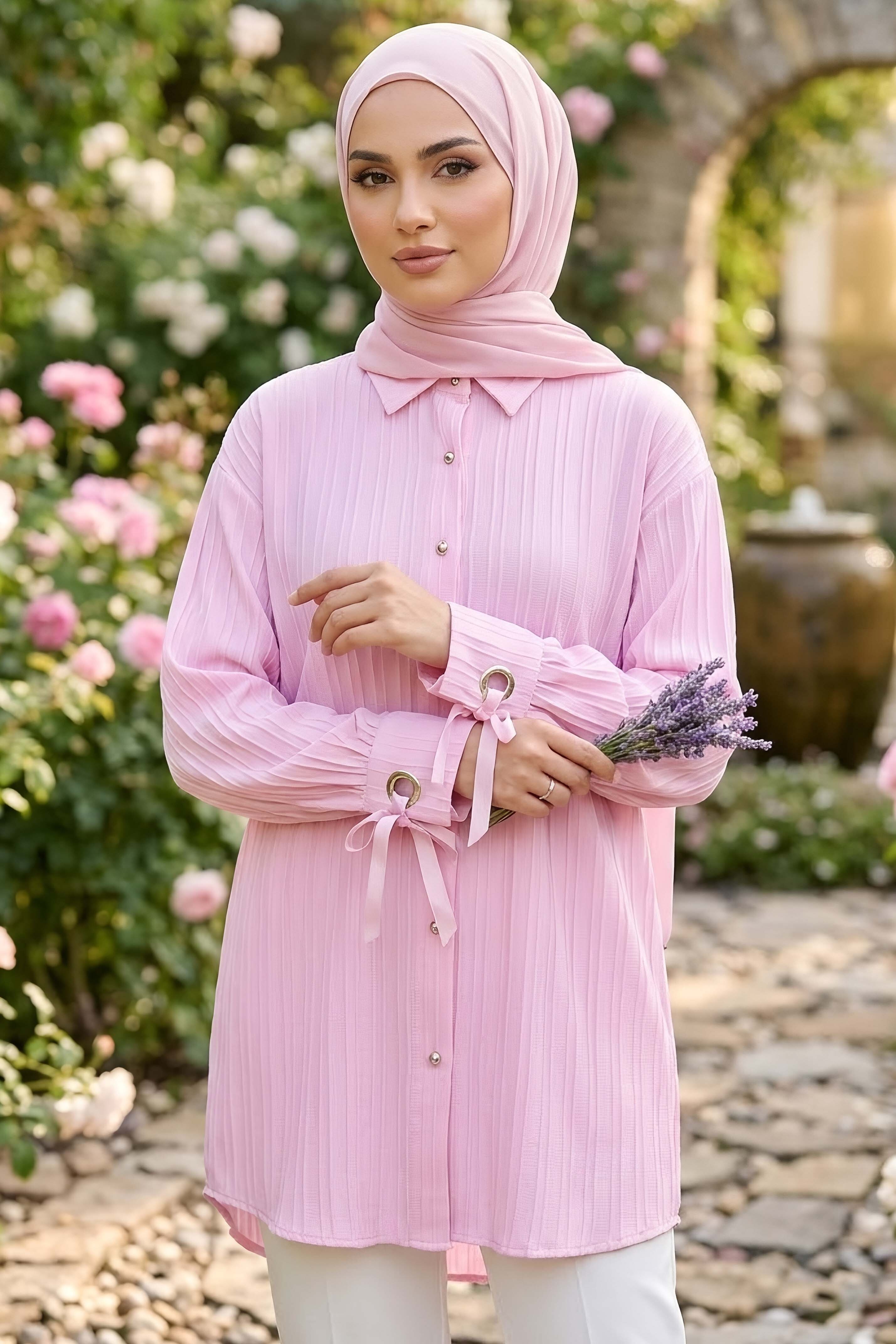 Kuşgözlü Detaylı Tunik Pembe - 2103-PEMBE - 2