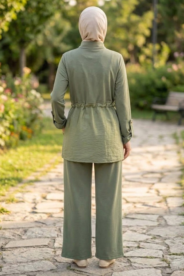 Lastik Detaylı Cepli Oysh Modal Takım Haki - 28924-HAKI - 3