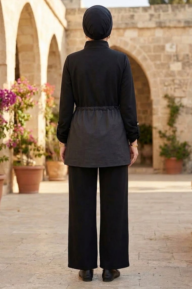 Lastik Detaylı Cepli Oysh Modal Takım Siyah - 28924-SIYAH - 3