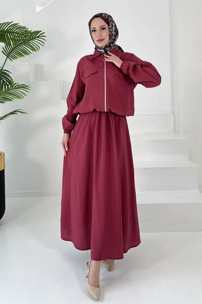 Lastikli Etekli Takım Bordo - 27011 