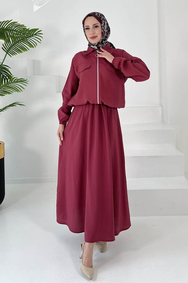 Lastikli Etekli Takım Bordo - 27011 - TOFİSA