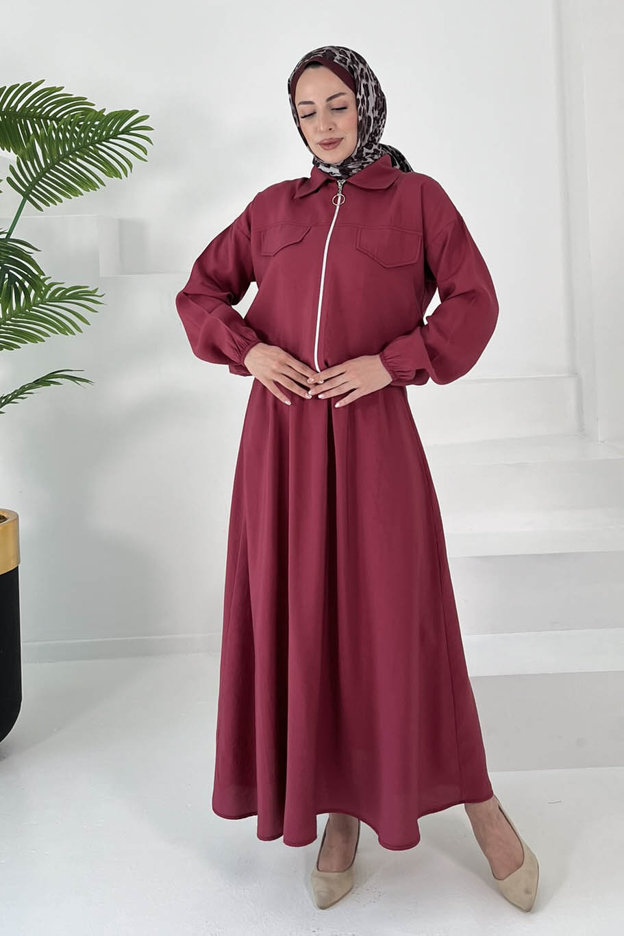 Lastikli Etekli Takım Bordo - 27011 - 2