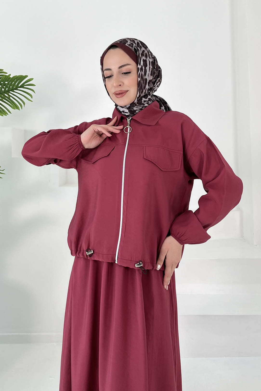 Lastikli Etekli Takım Bordo - 27011 - 4