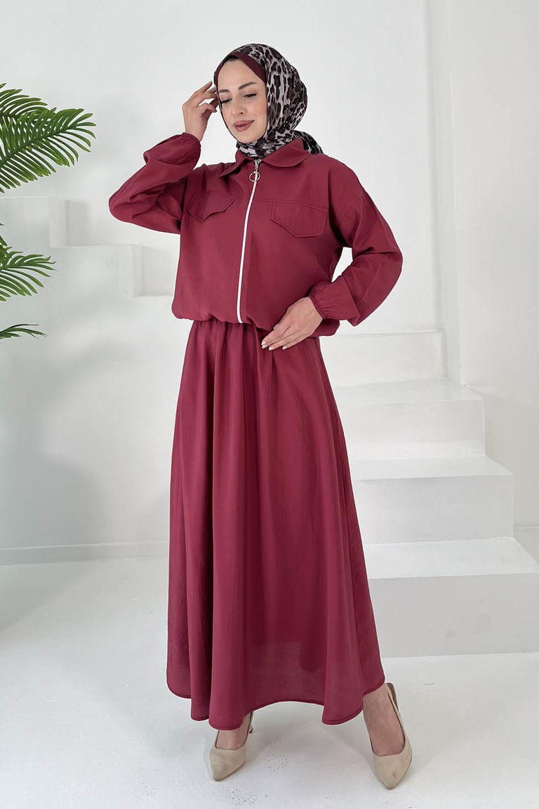 Lastikli Etekli Takım Bordo - 27011 - TOFİSA