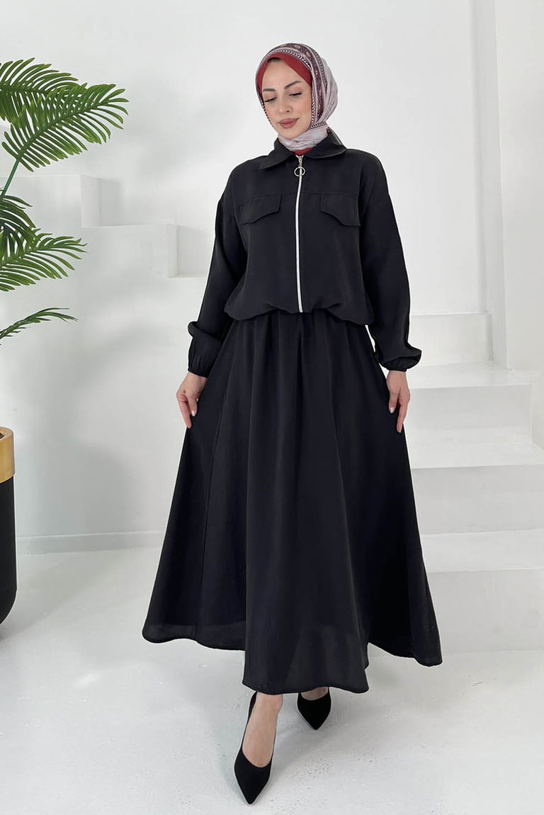 Lastikli Etekli Takım Siyah - 27011 - TOFİSA