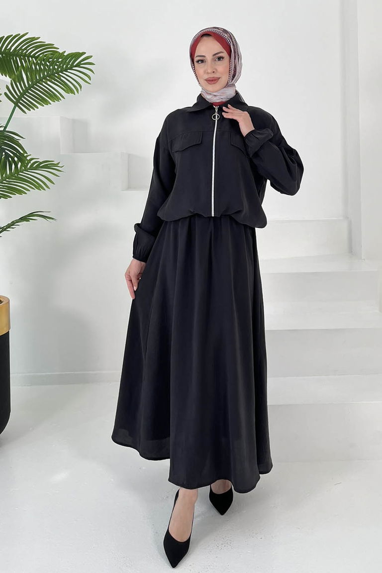 Lastikli Etekli Takım Siyah - 27011 - TOFİSA