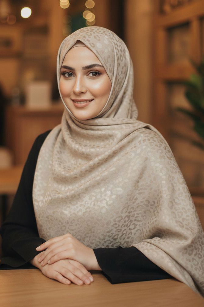 Leopar Desen Ayrobin Pamuklu Jakar Şal - 28203-BEJ - 2