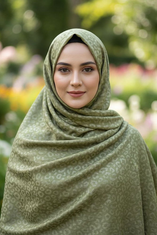 Leopar Desen Ayrobin Pamuklu Jakar Şal - 28203-HAKI - 1