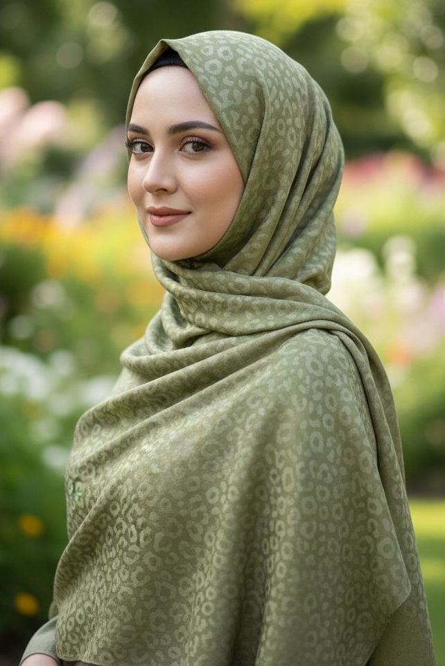 Leopar Desen Ayrobin Pamuklu Jakar Şal - 28203-HAKI - 2