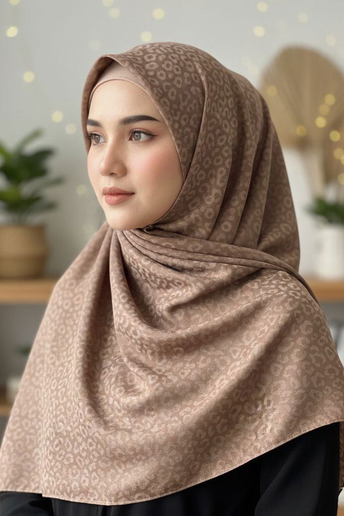 Leopar Desen Ayrobin Pamuklu Jakar Şal - 28203-KAHVE - 1