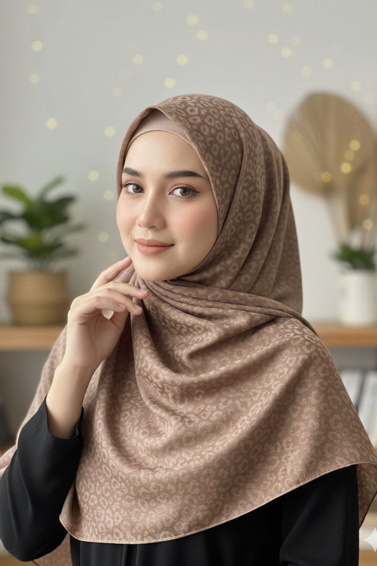 Leopar Desen Ayrobin Pamuklu Jakar Şal - 28203-KAHVE - 2