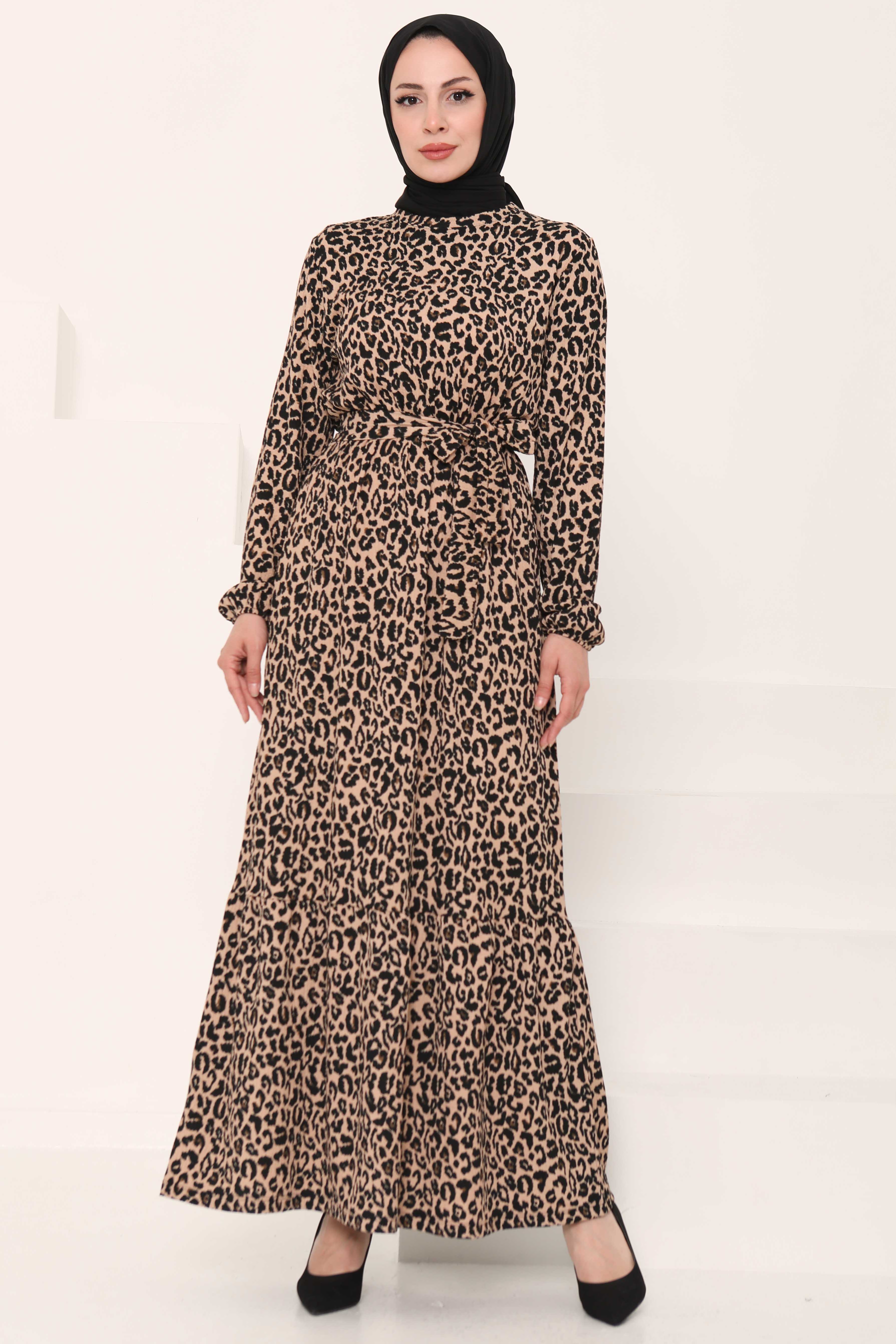 Leopar Desenli Elbise - 27004 - 1