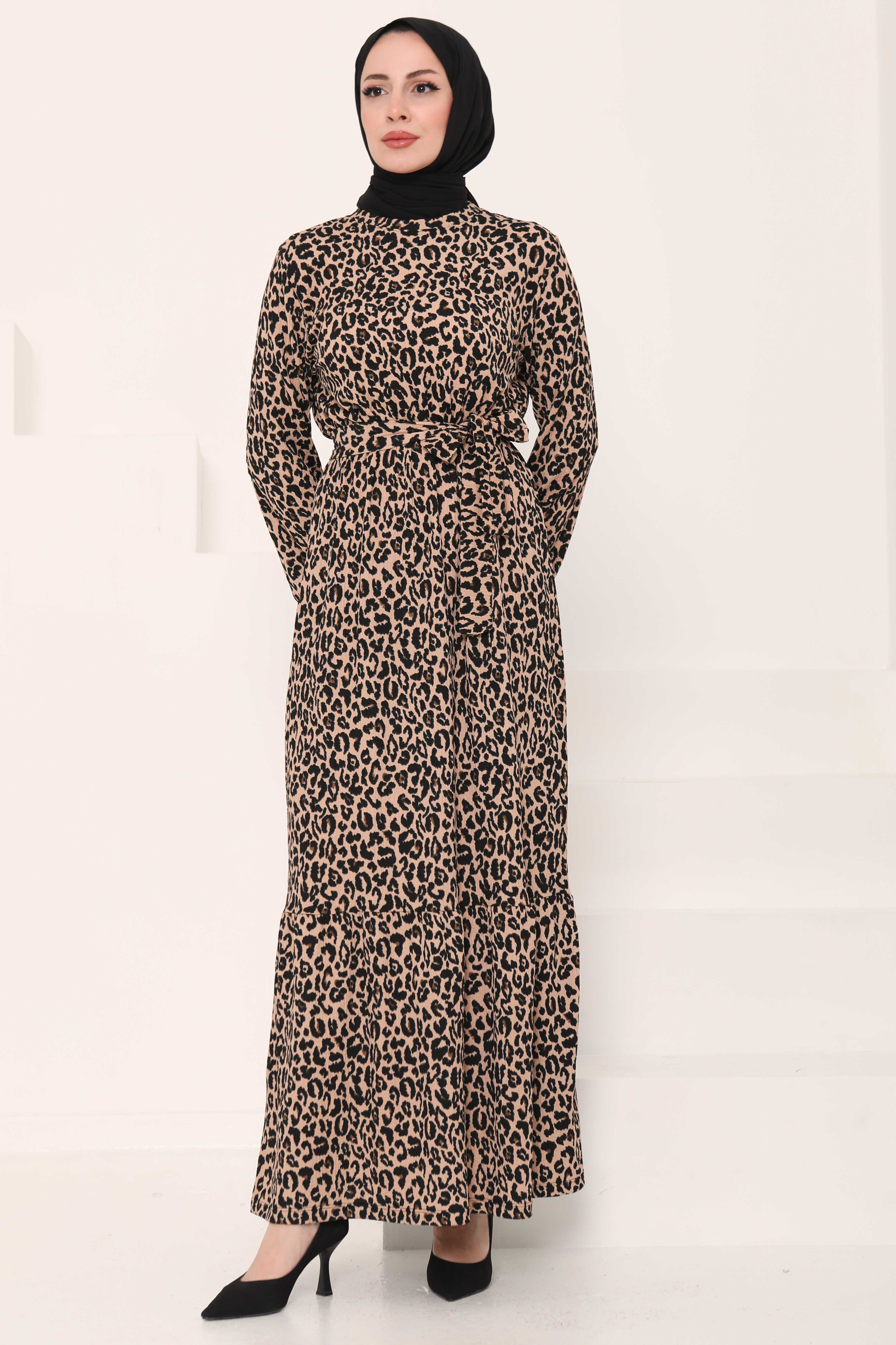 Leopar Desenli Elbise - 27004 - 3