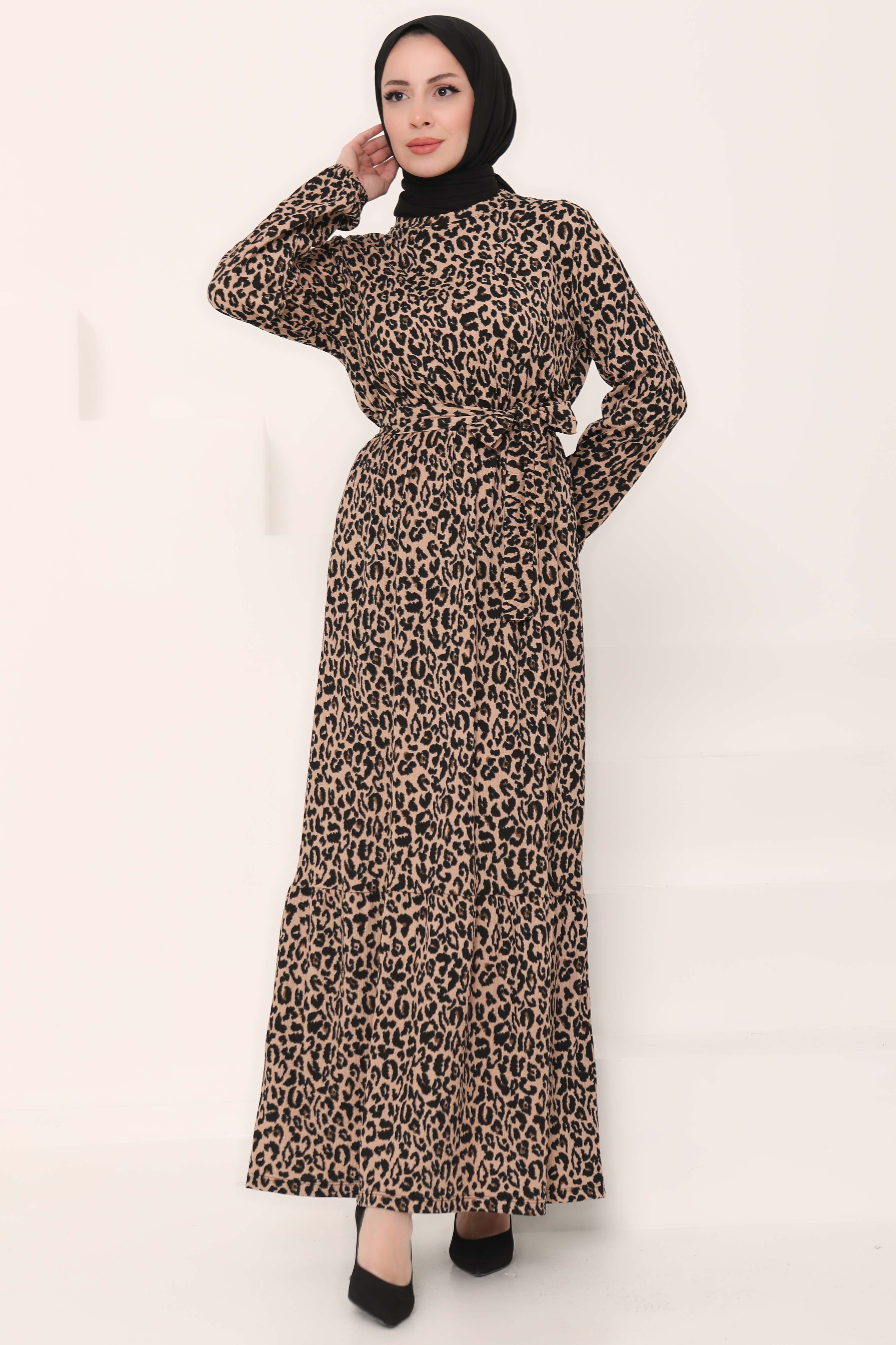 Leopar Desenli Elbise - 27004 - 4