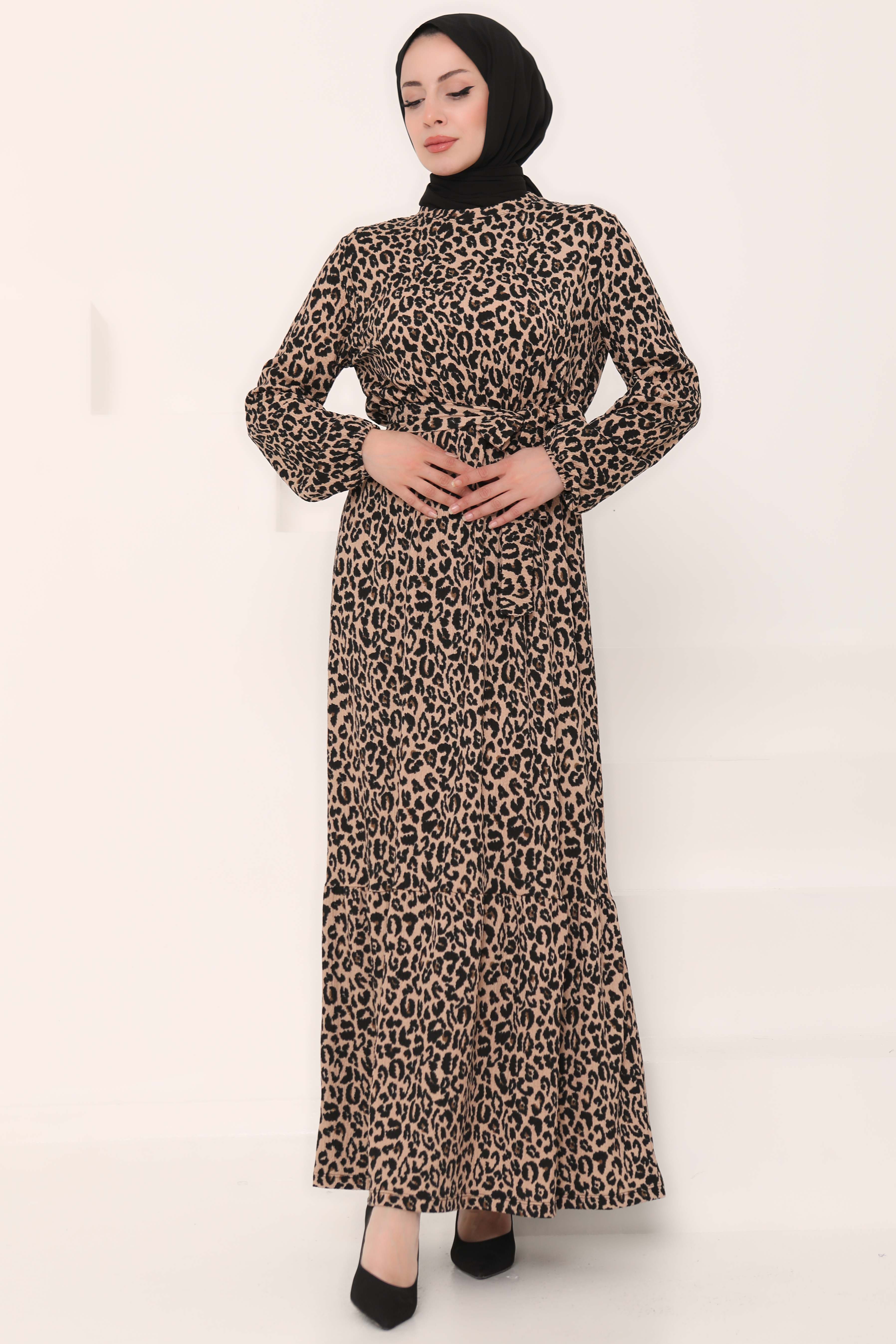 Leopar Desenli Elbise - 27004 - 5