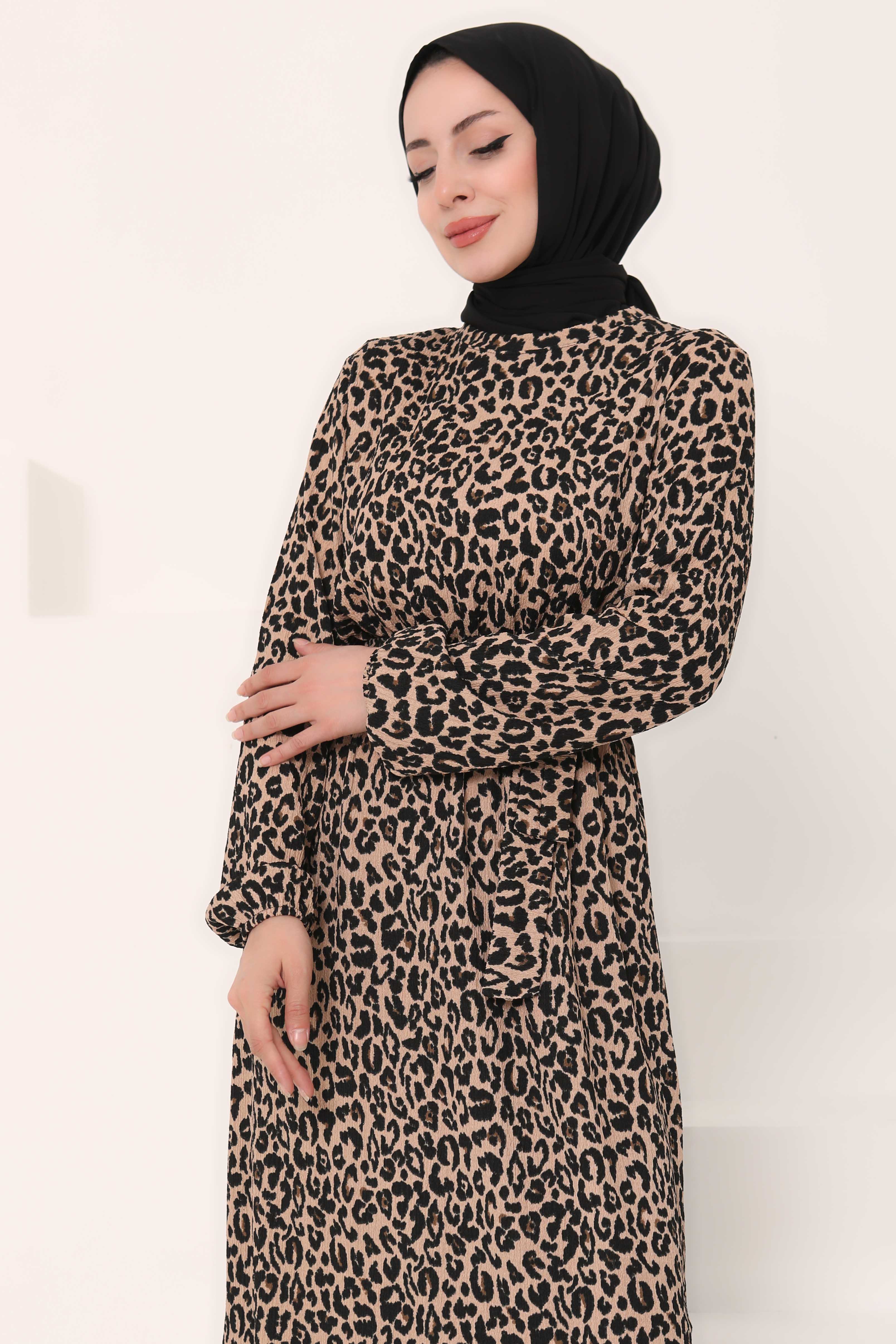 Leopar Desenli Elbise - 27004 - 6