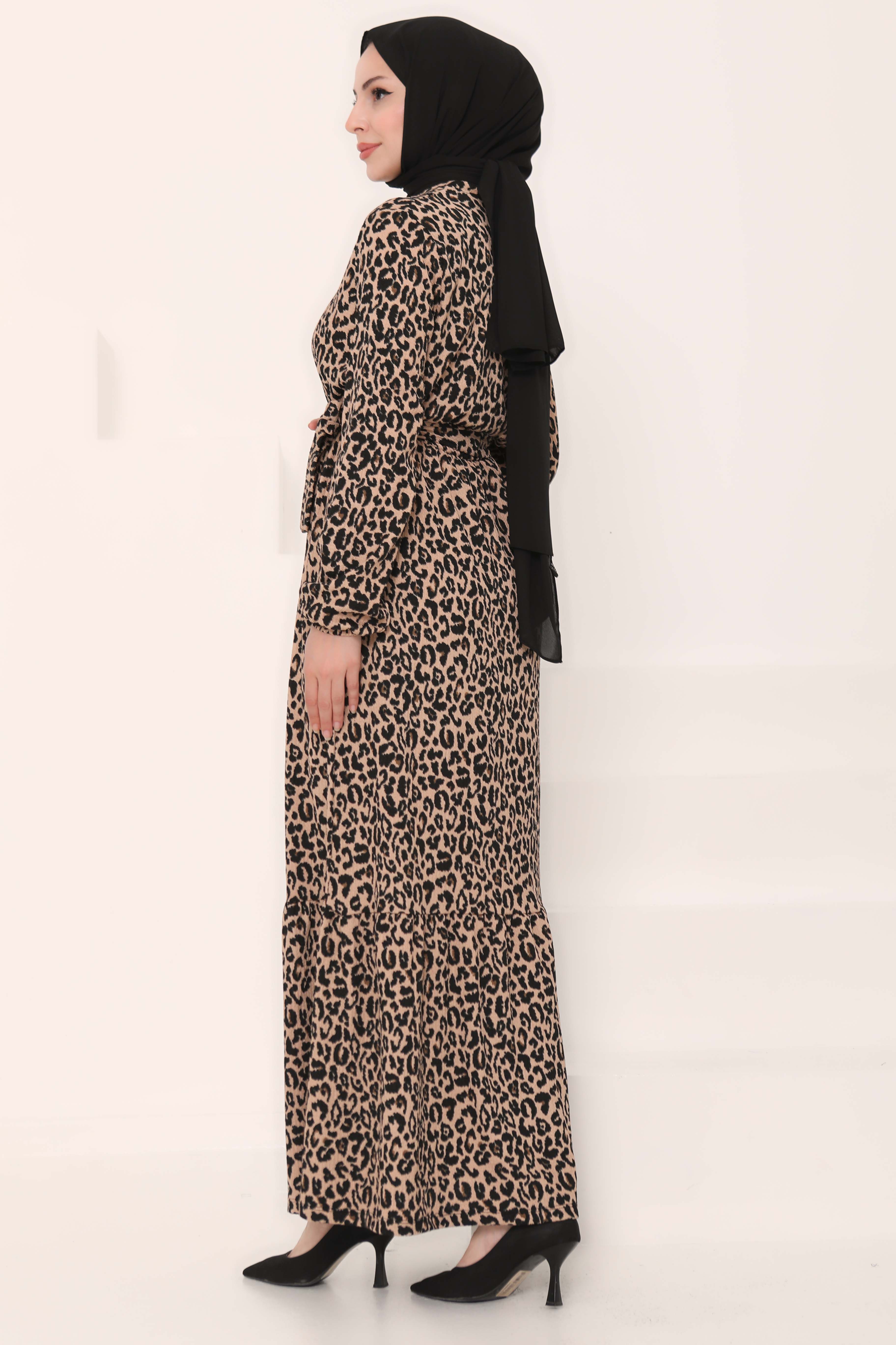 Leopar Desenli Elbise - 27004 - 7