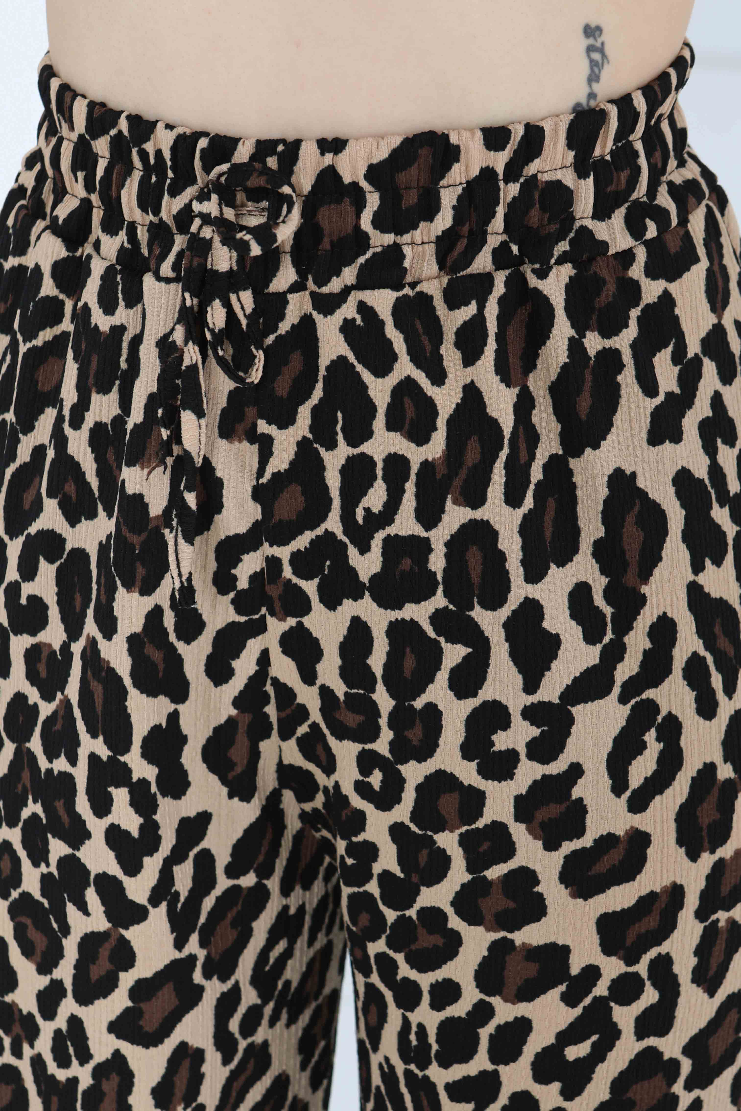 Leopar Desenli Lastikli Pantolon Vizon - 27129 - 6