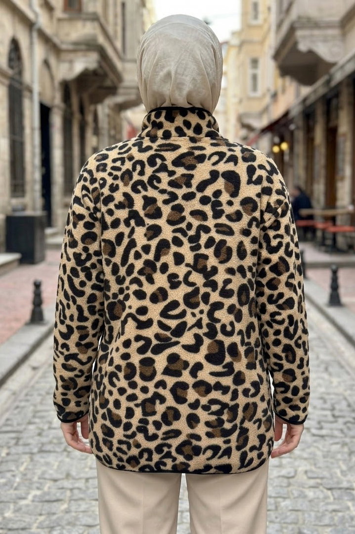 Leopar Desenli Peluş Biyeli Sweat Leopar - 40004-LEOPAR - 3