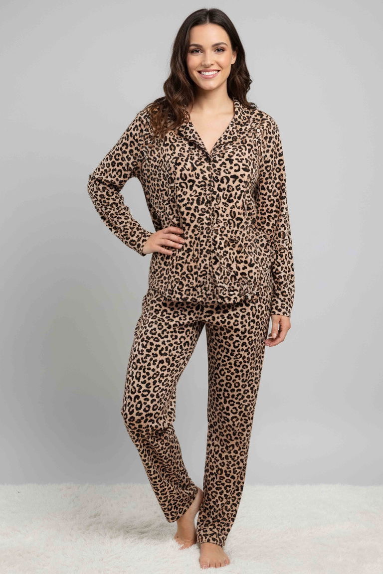 Leopar Desenli Pijama Takımı - 28019-VIZON - TOFİSA