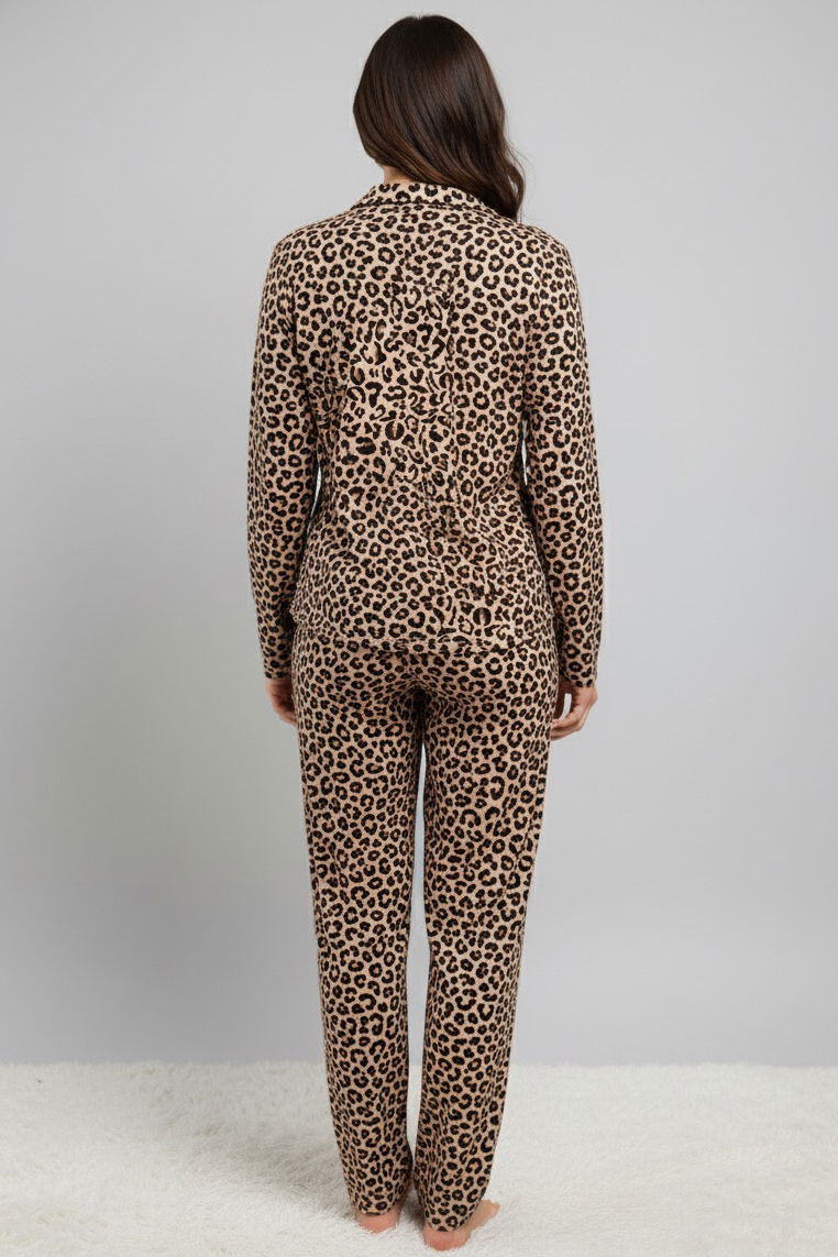 Leopar Desenli Pijama Takımı - 28019-VIZON - TOFİSA