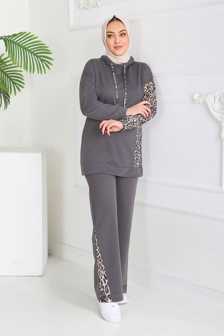 Leopar Detaylı İki İplik İkili Takım - 2060-FUME - TOFİSA