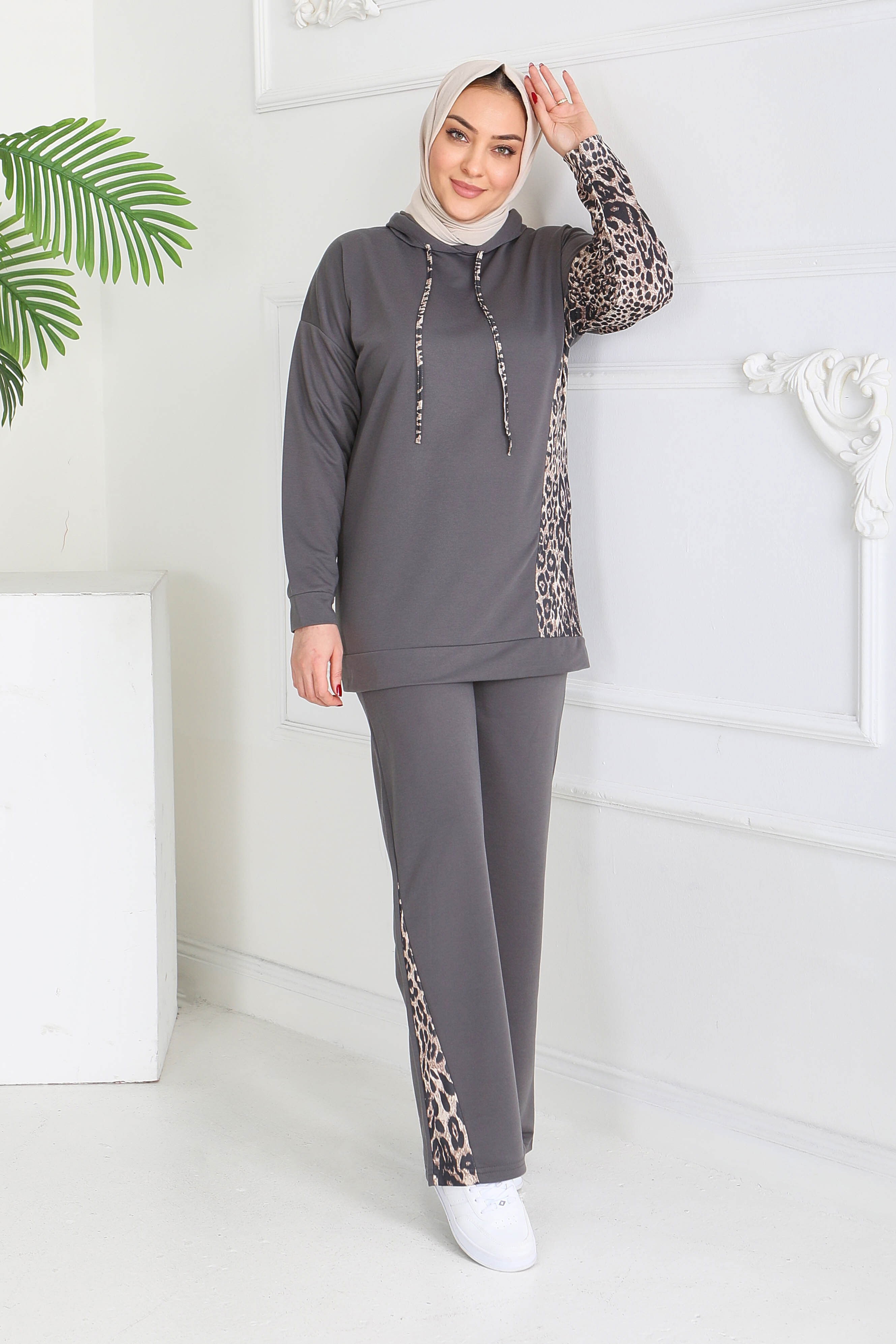 Leopar Detaylı İki İplik İkili Takım - 2060-FUME - 4