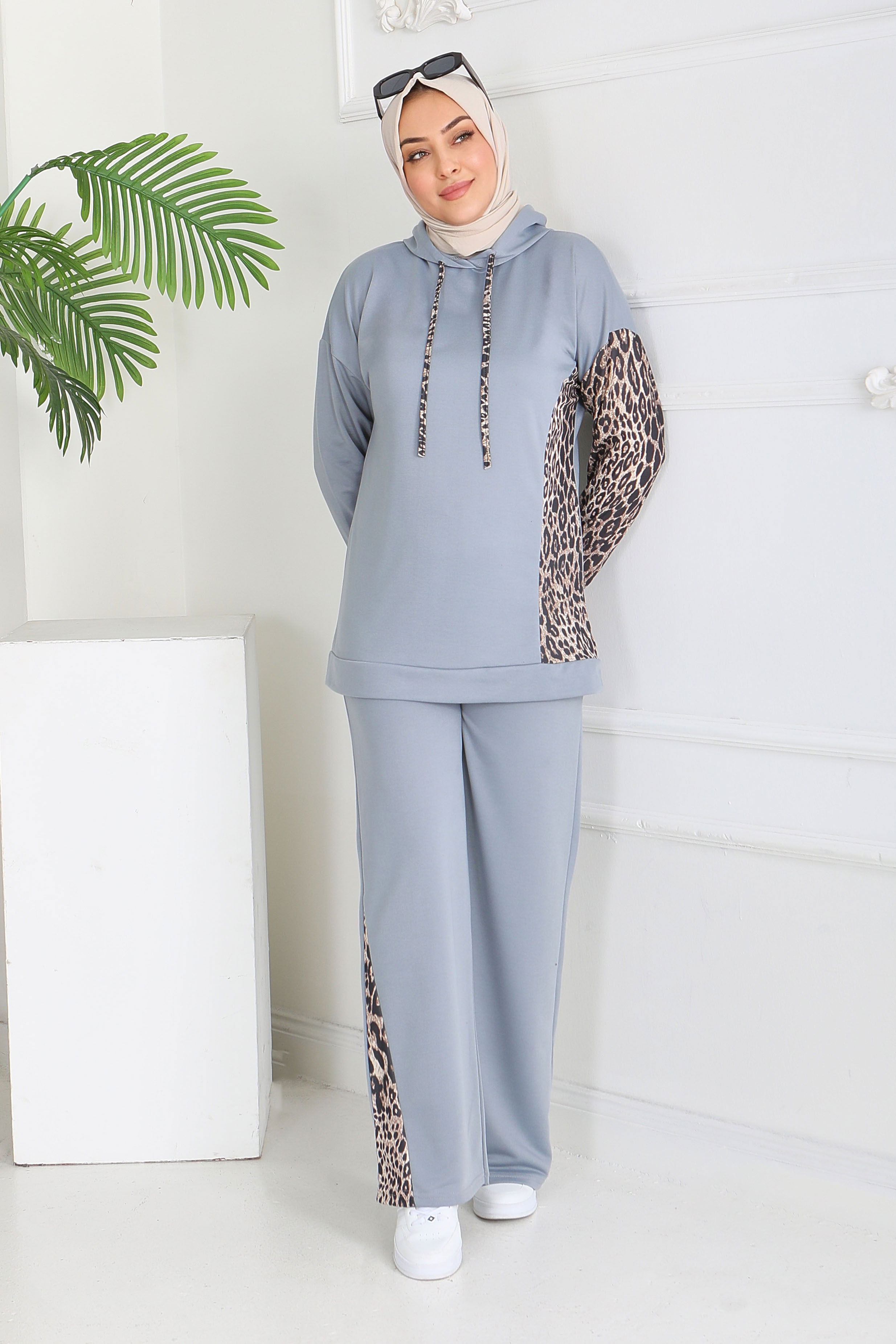 Leopar Detaylı İki İplik İkili Takım - 2060-GRI - 1