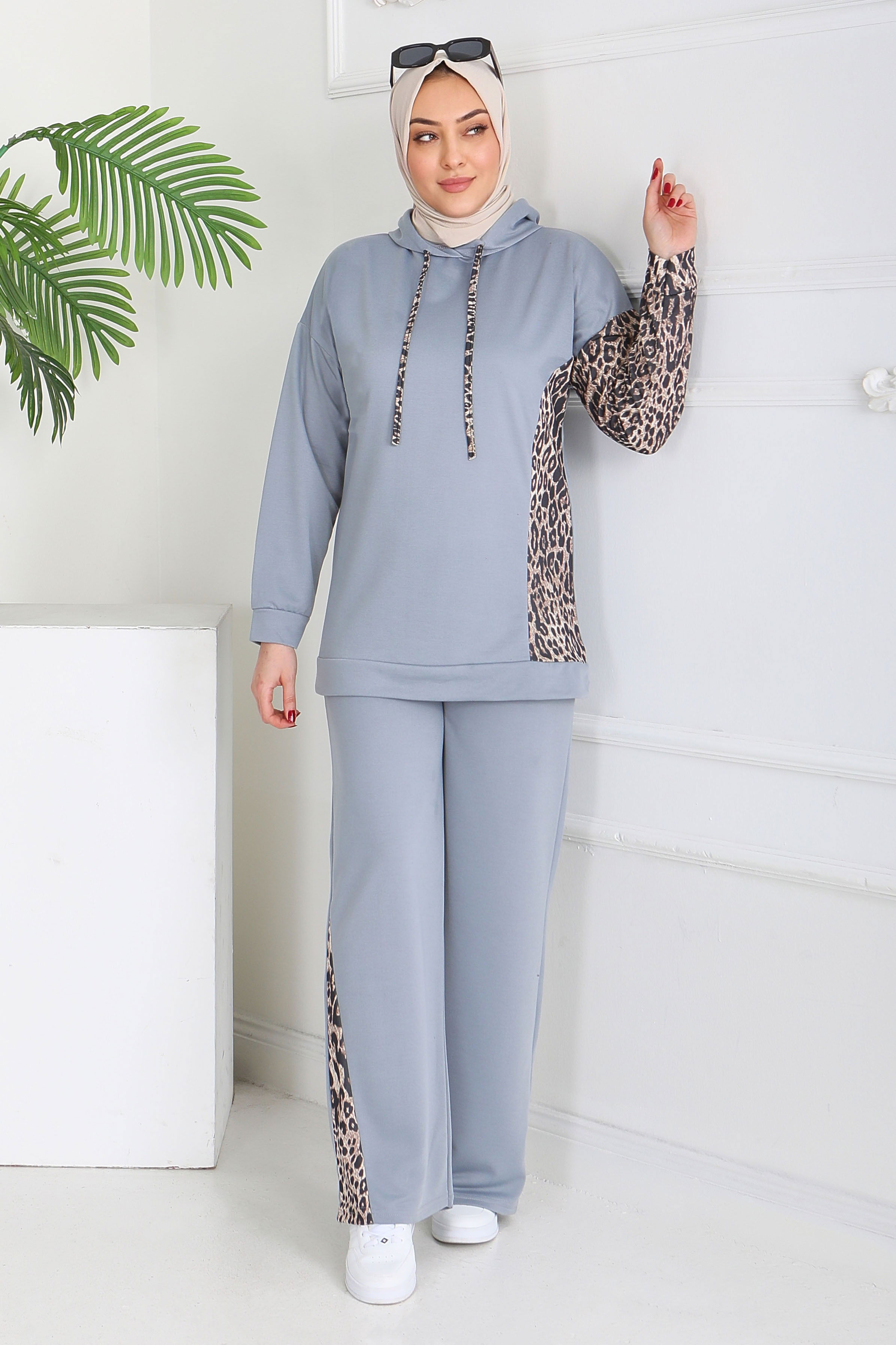 Leopar Detaylı İki İplik İkili Takım - 2060-GRI - 4